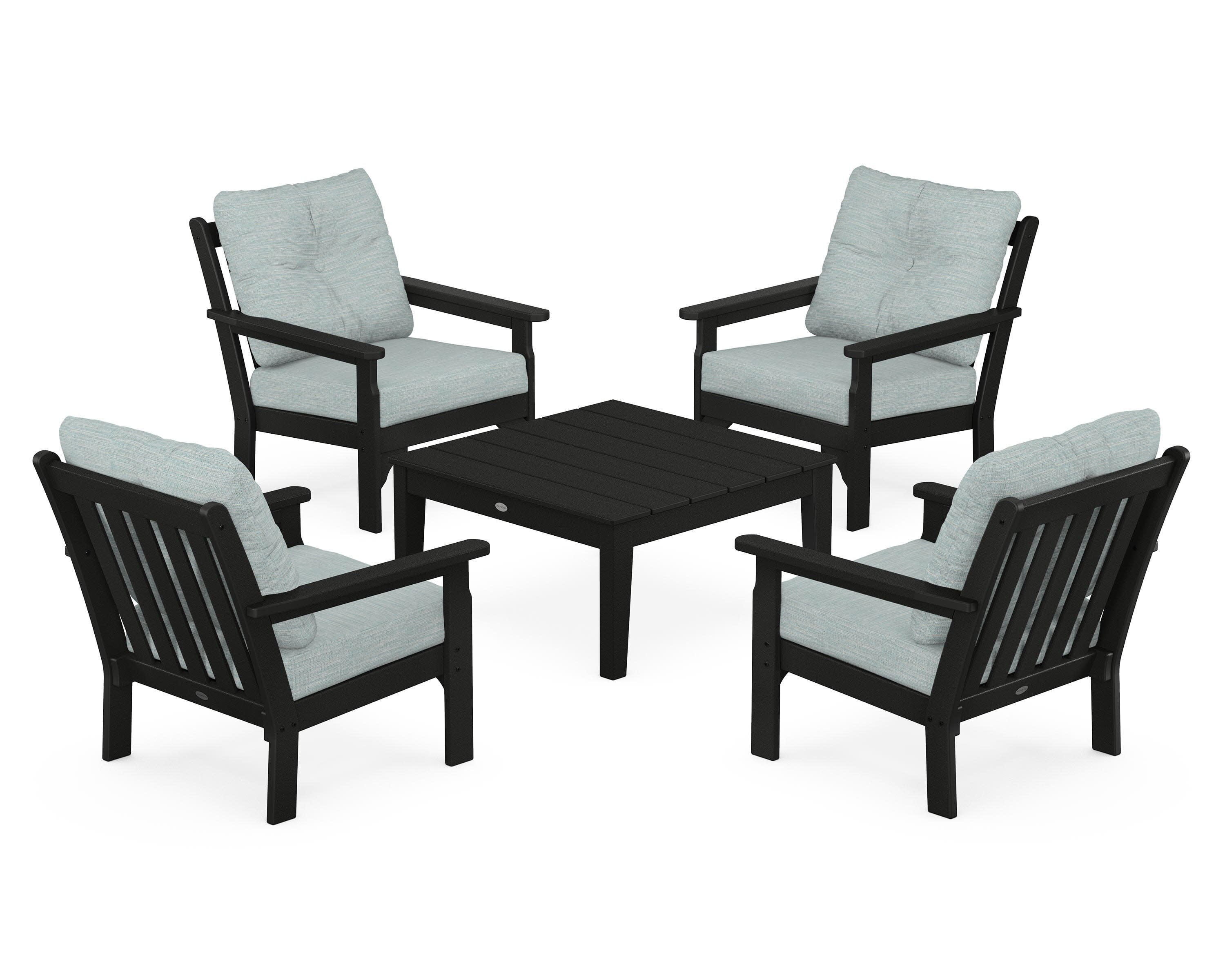 Vineyard 5-Piece Deep Seating Conversation Set in Black / Soothe Mist