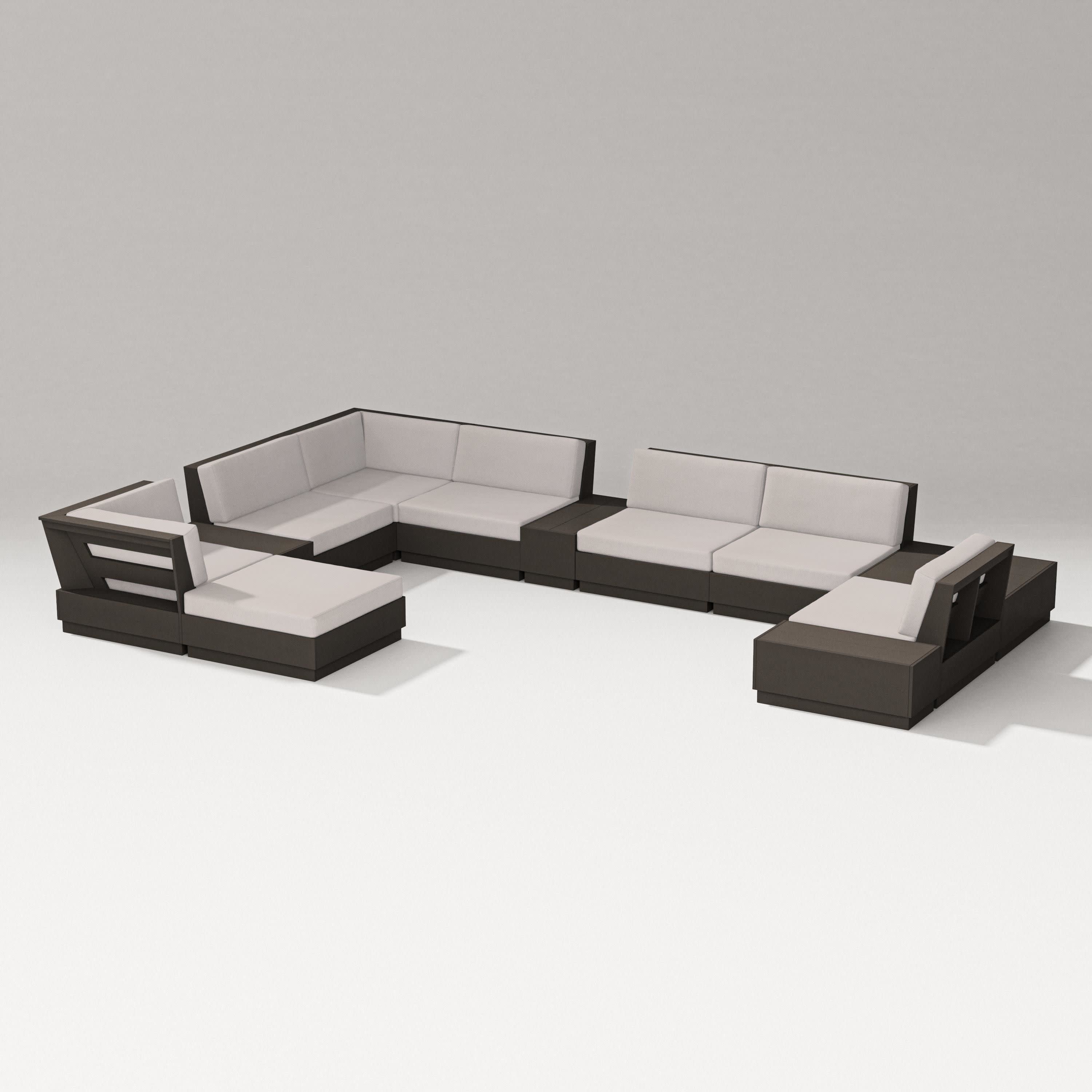 Elevate 12-Piece Conversation Sectional Set in Vintage Coffee / Dune Burlap