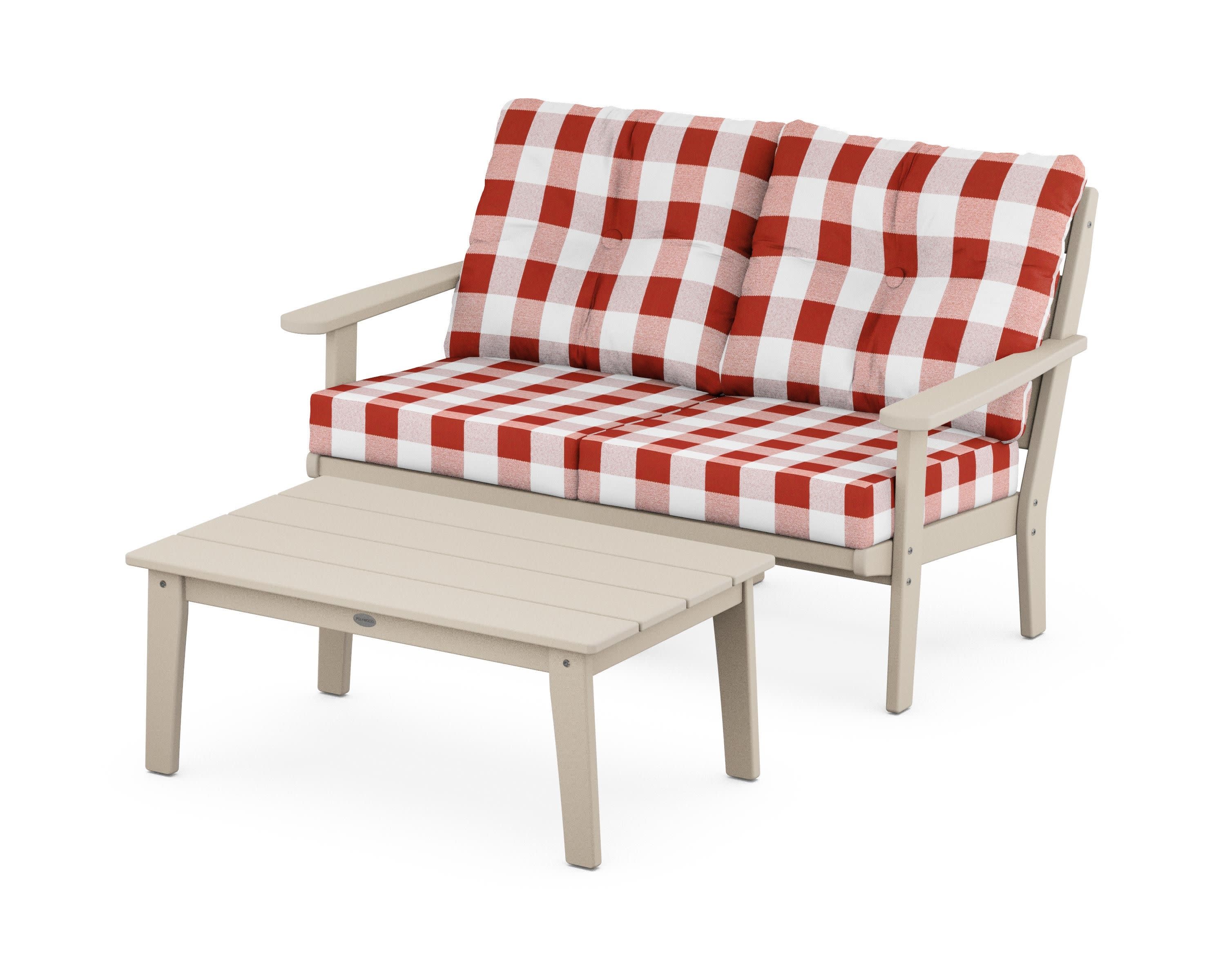 Lakeside 2-Piece Lounge Loveseat Set in Sand / Buffalo Plaid Crimson