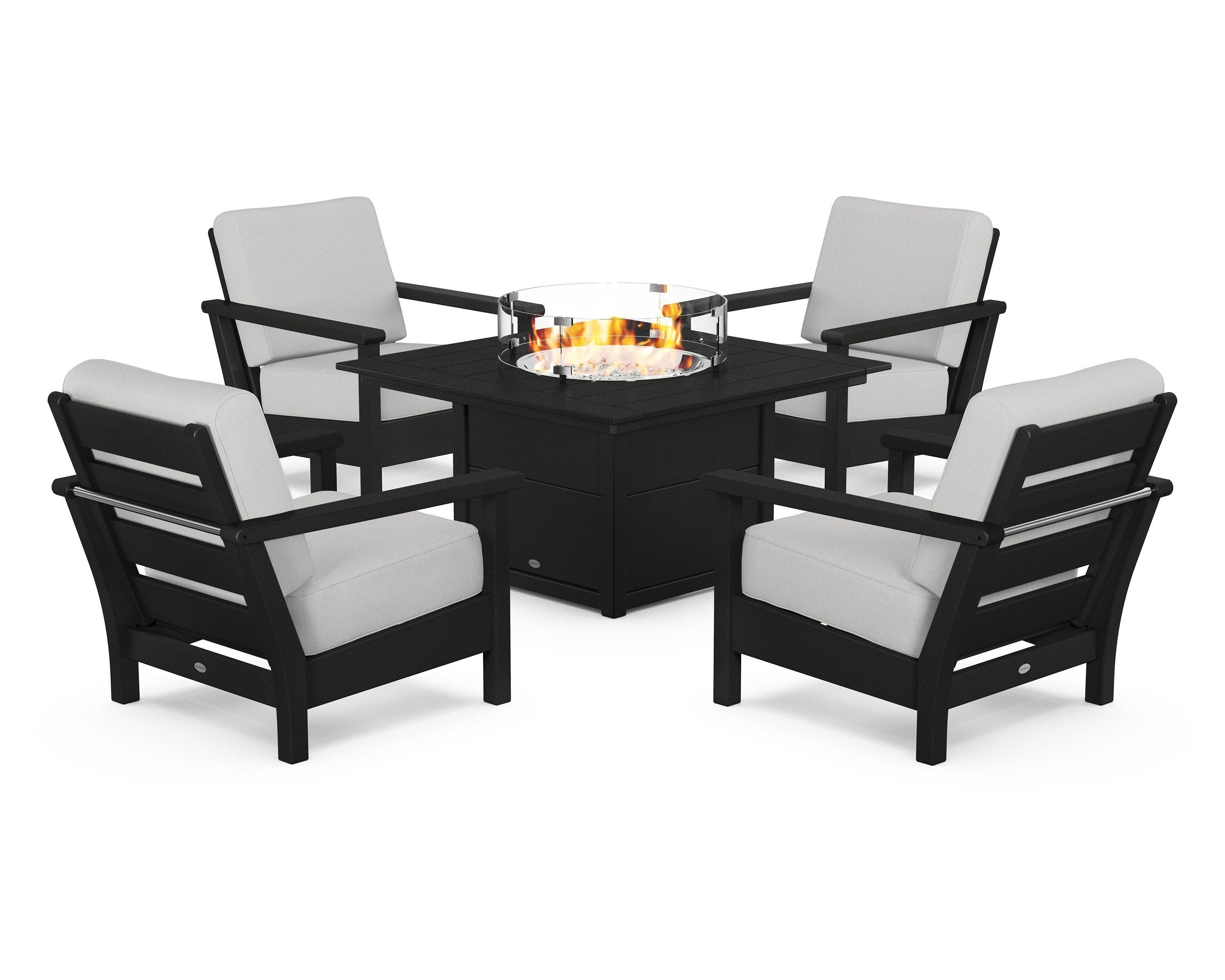Harbour 5-Piece Conversation Set with Fire Pit Table in Black / Diamond in the Rough