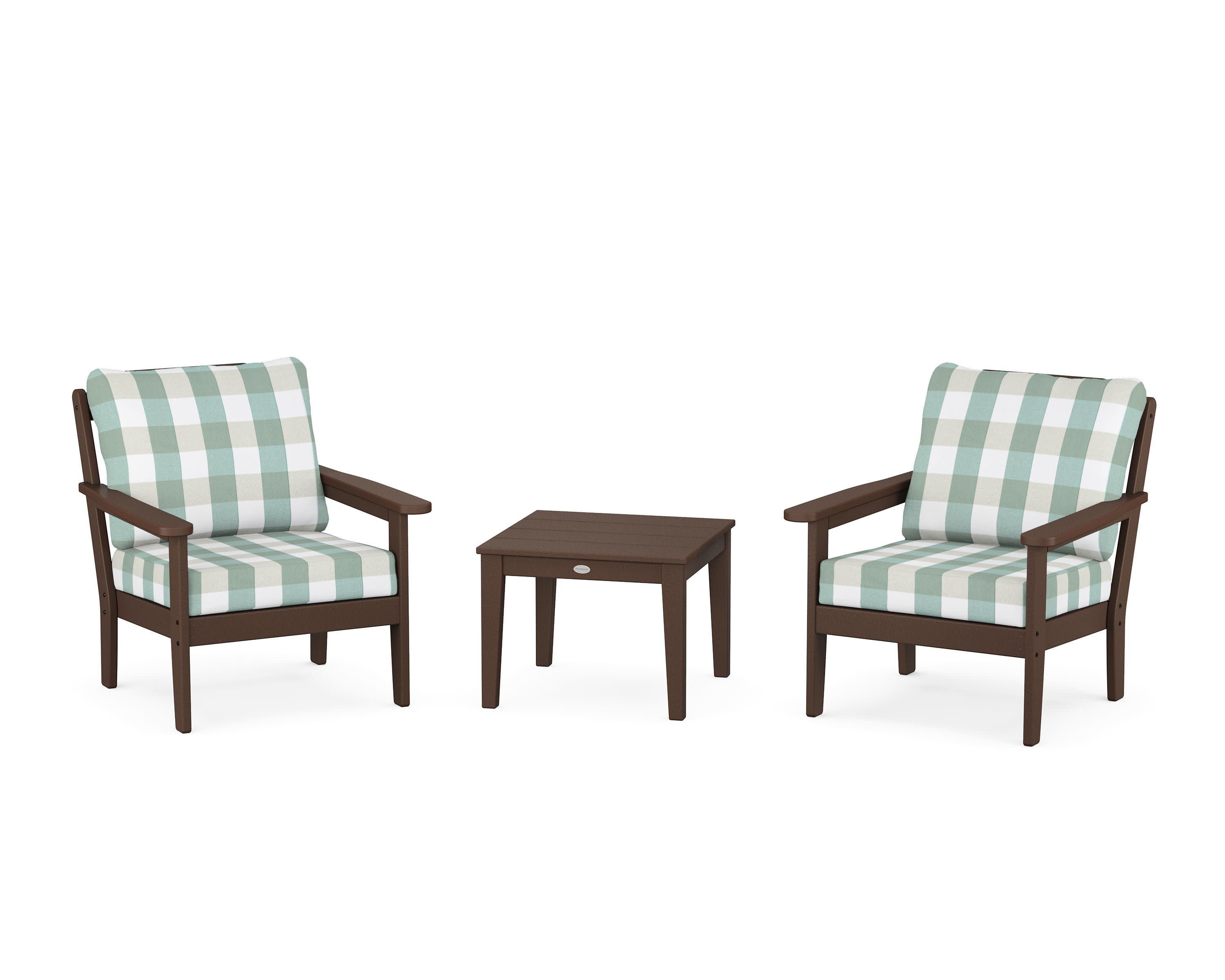 Cottage 3-Piece Deep Seating Set in Mahogany / Buffalo Plaid Glacier Spa
