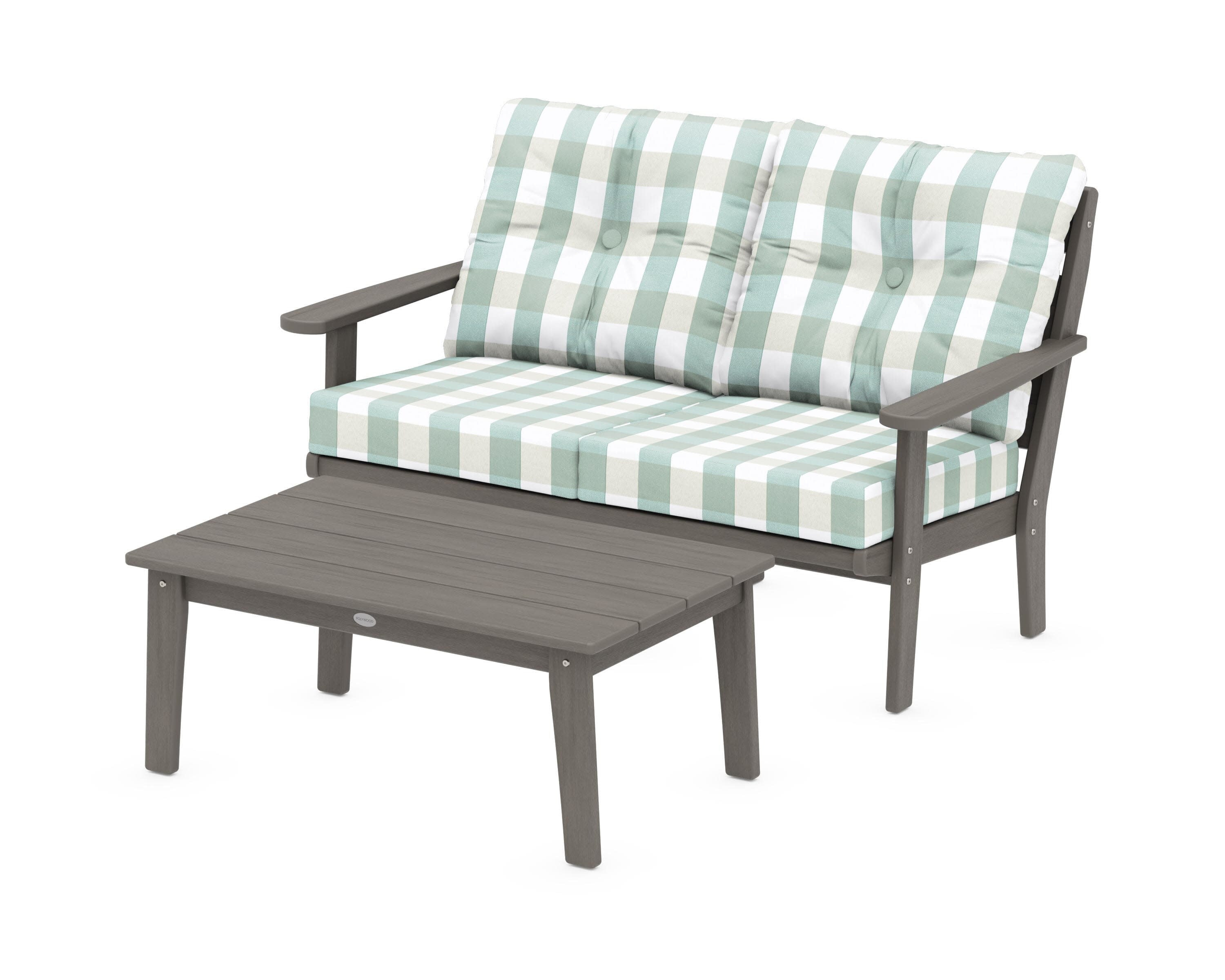 Lakeside 2-Piece Lounge Loveseat Set in Driftwood / Buffalo Plaid Glacier Spa