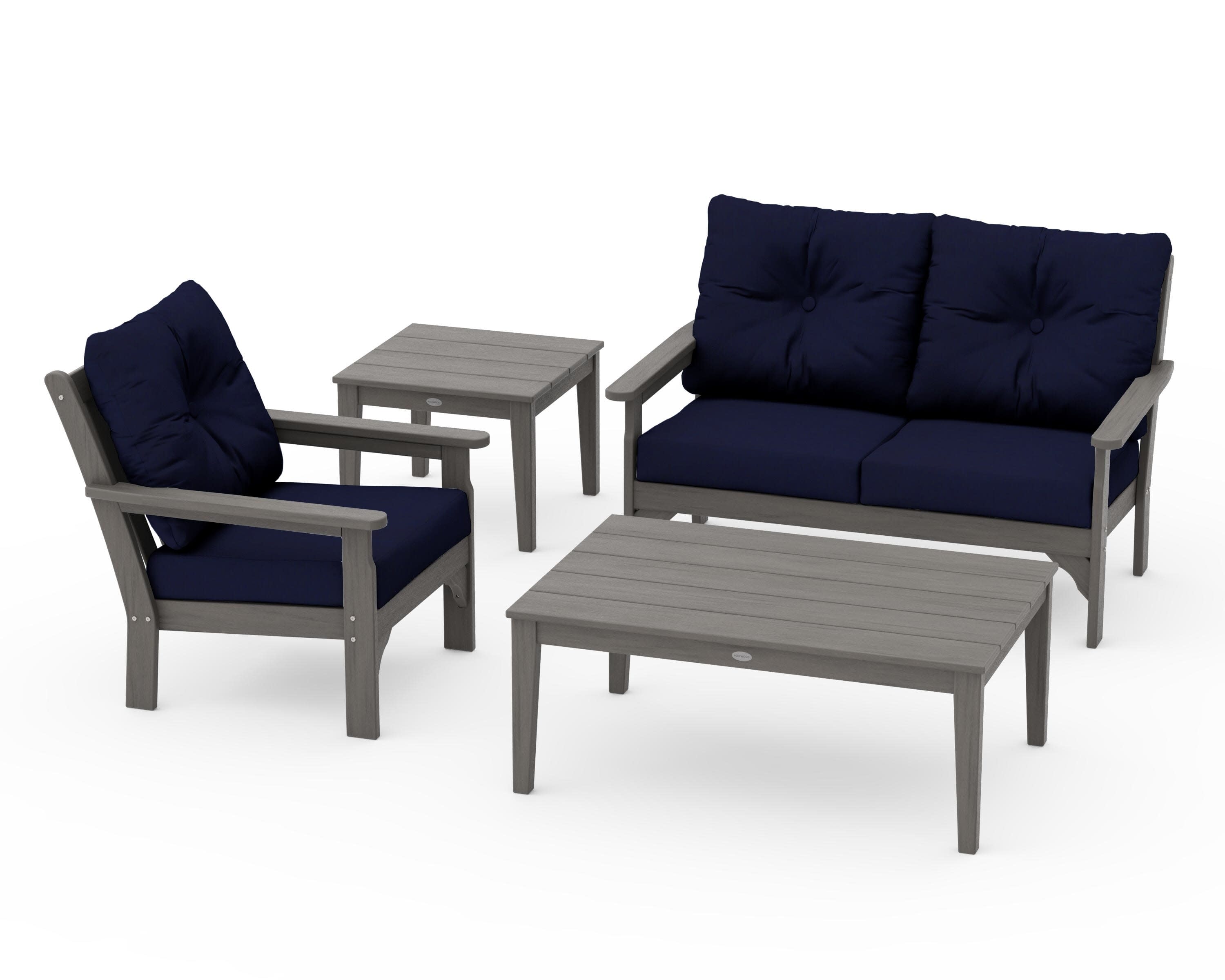 Vineyard 4-Piece Deep Seating Set in Driftwood / Navy