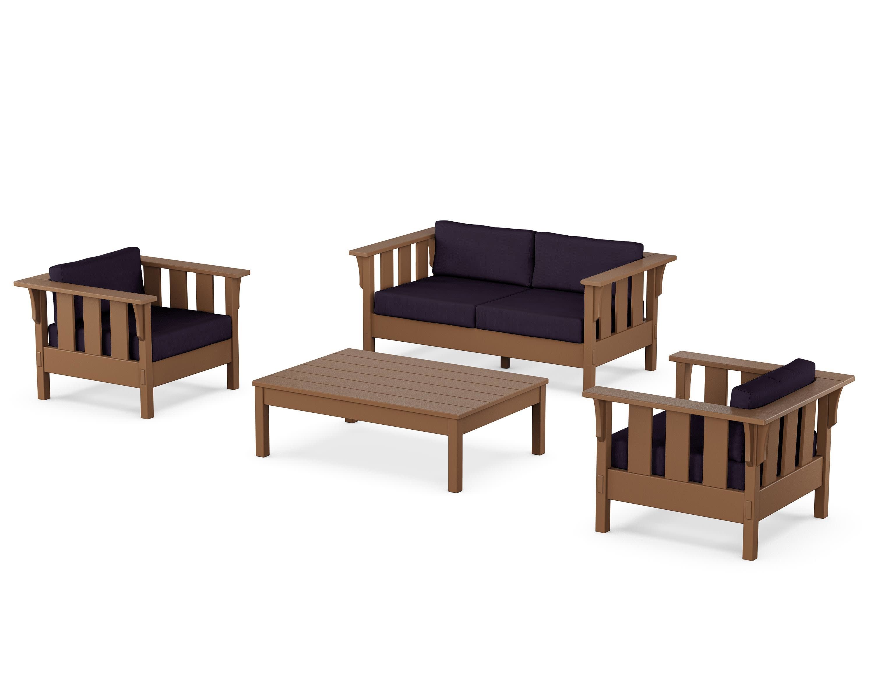 Acadia 4-Piece Deep Seating Set with Loveseat in Teak / Navy Linen