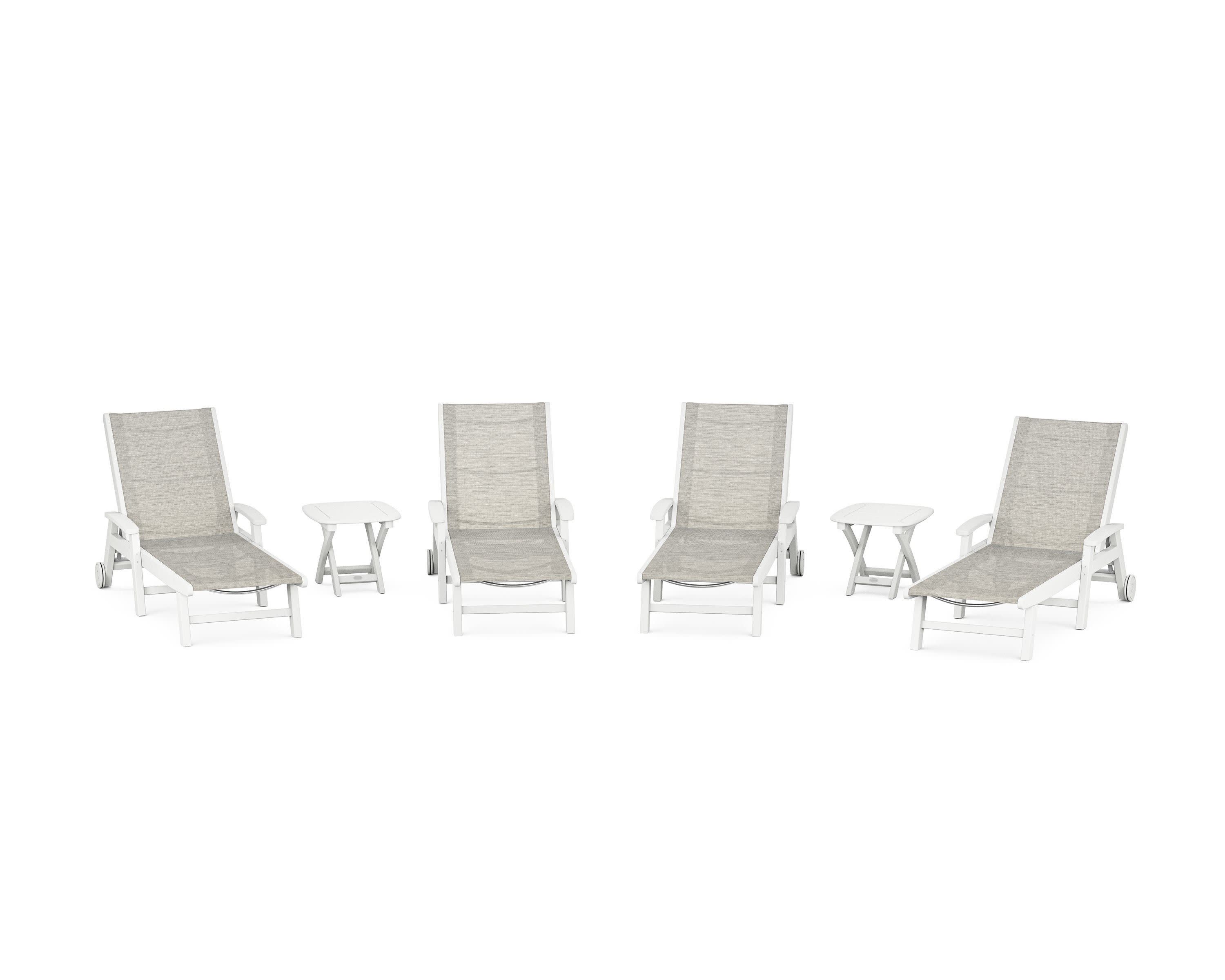 Coastal Chaise 6-Piece Set with Wheels in White / Birch Sling