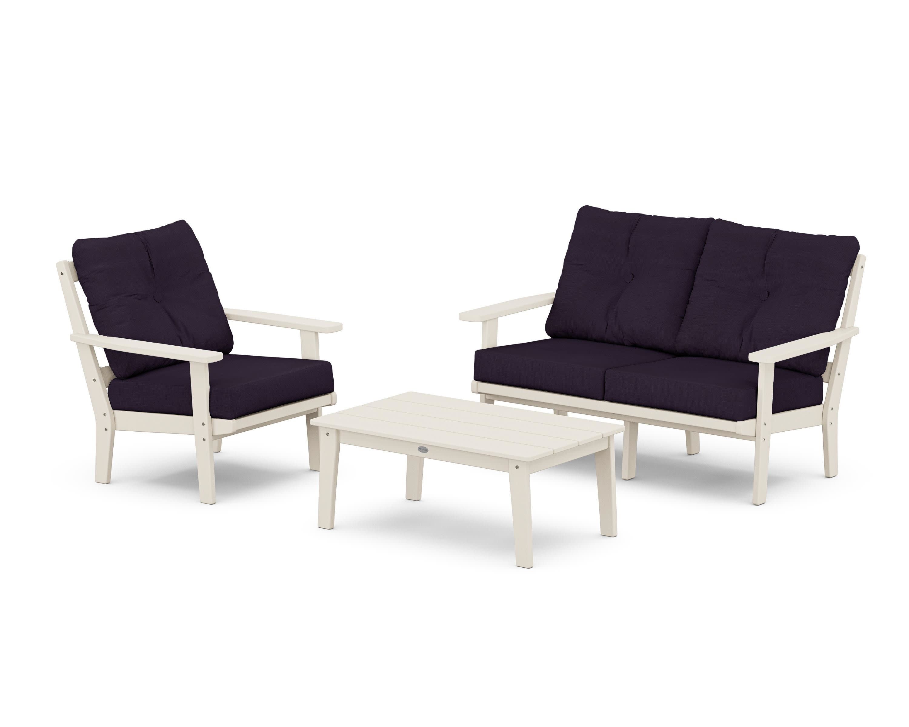 Oxford 3-Piece Deep Seating Set with Loveseat in Sand / Navy Linen