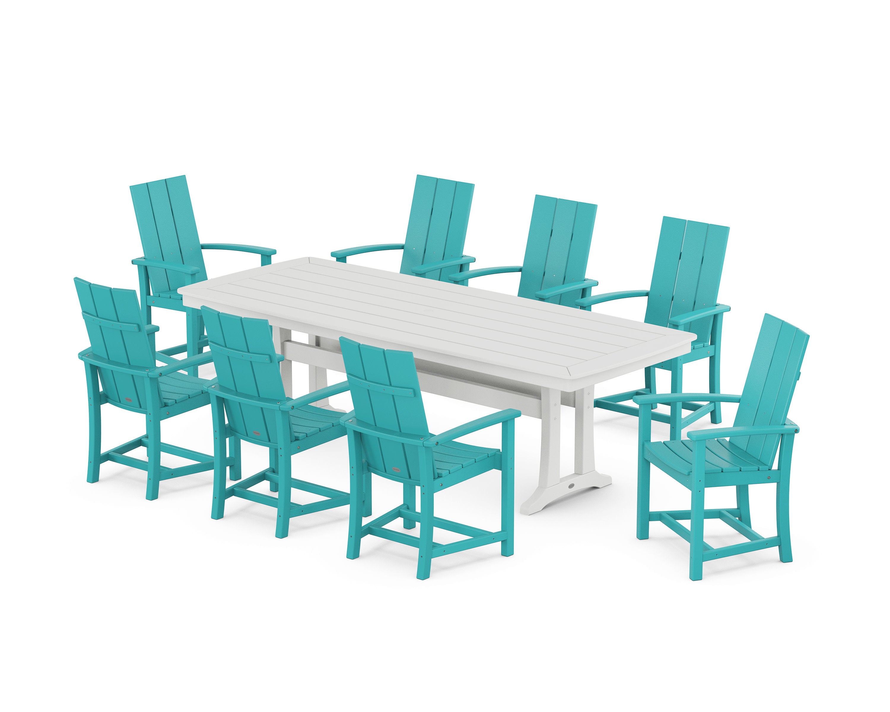 Modern Adirondack 9-Piece Dining Set with Trestle Legs in Aruba / White