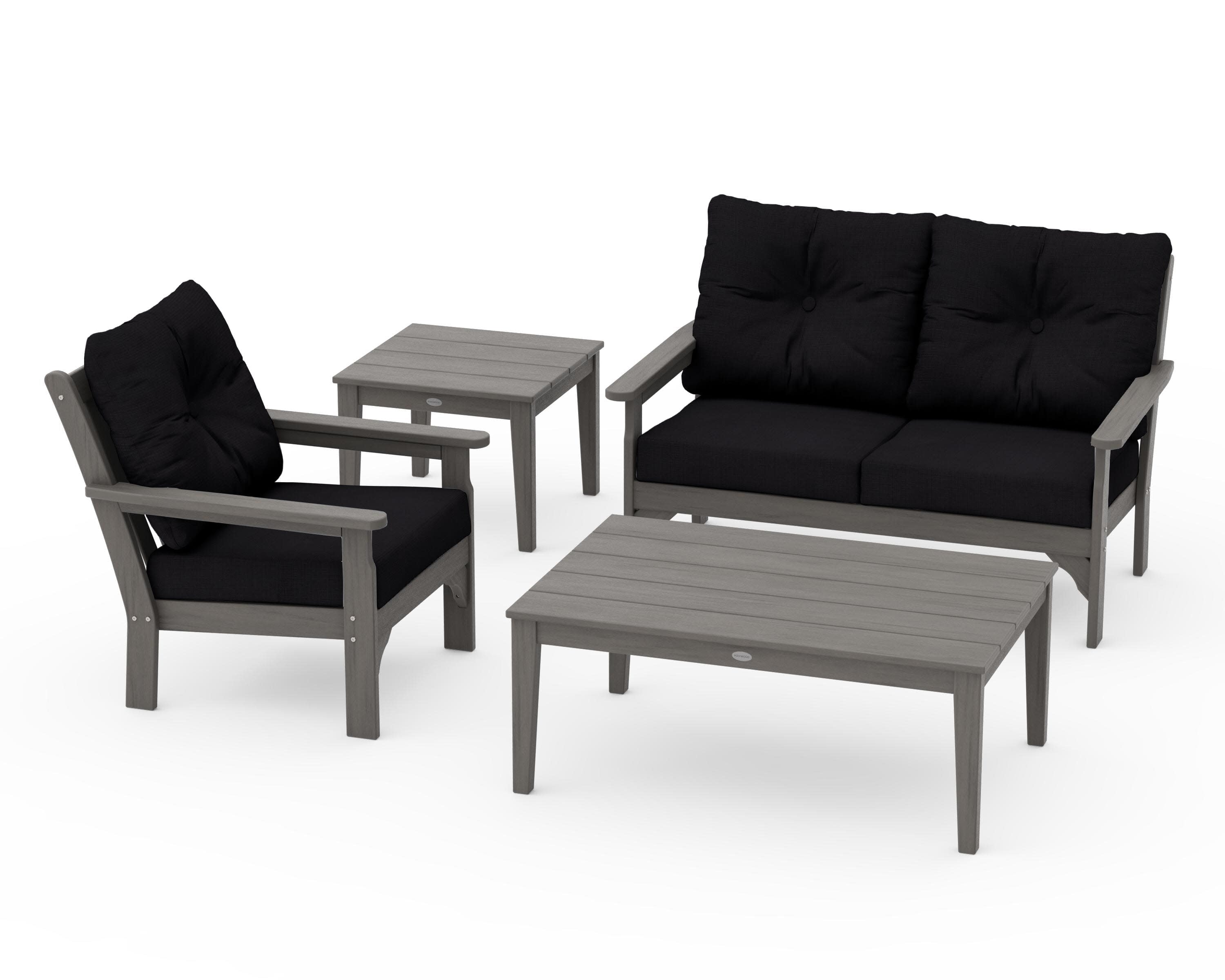 Vineyard 4-Piece Deep Seating Set in Driftwood / Midnight Linen