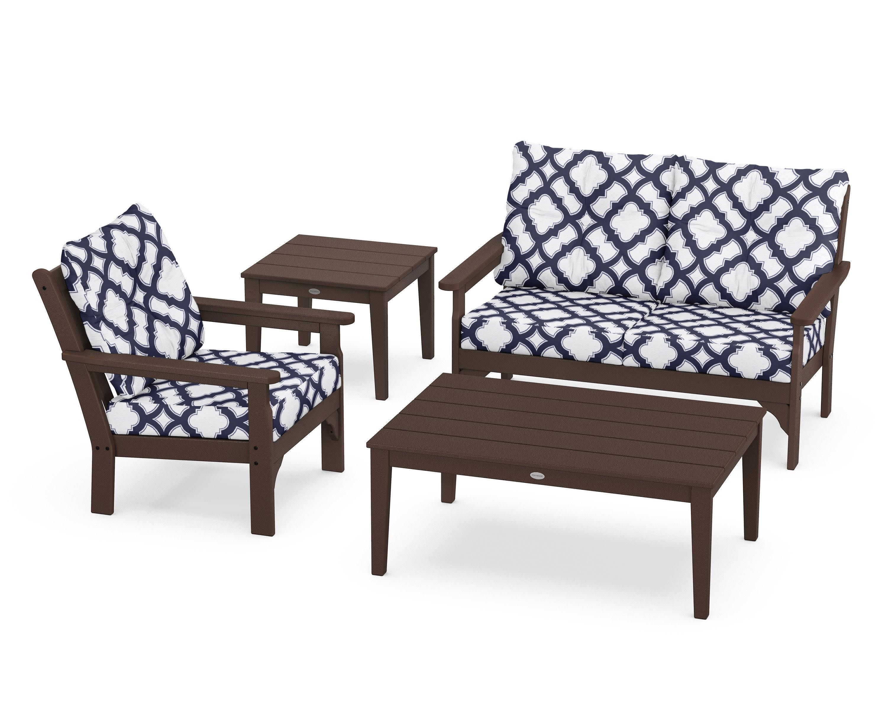 Vineyard 4-Piece Deep Seating Set in Mahogany / Trellis Navy