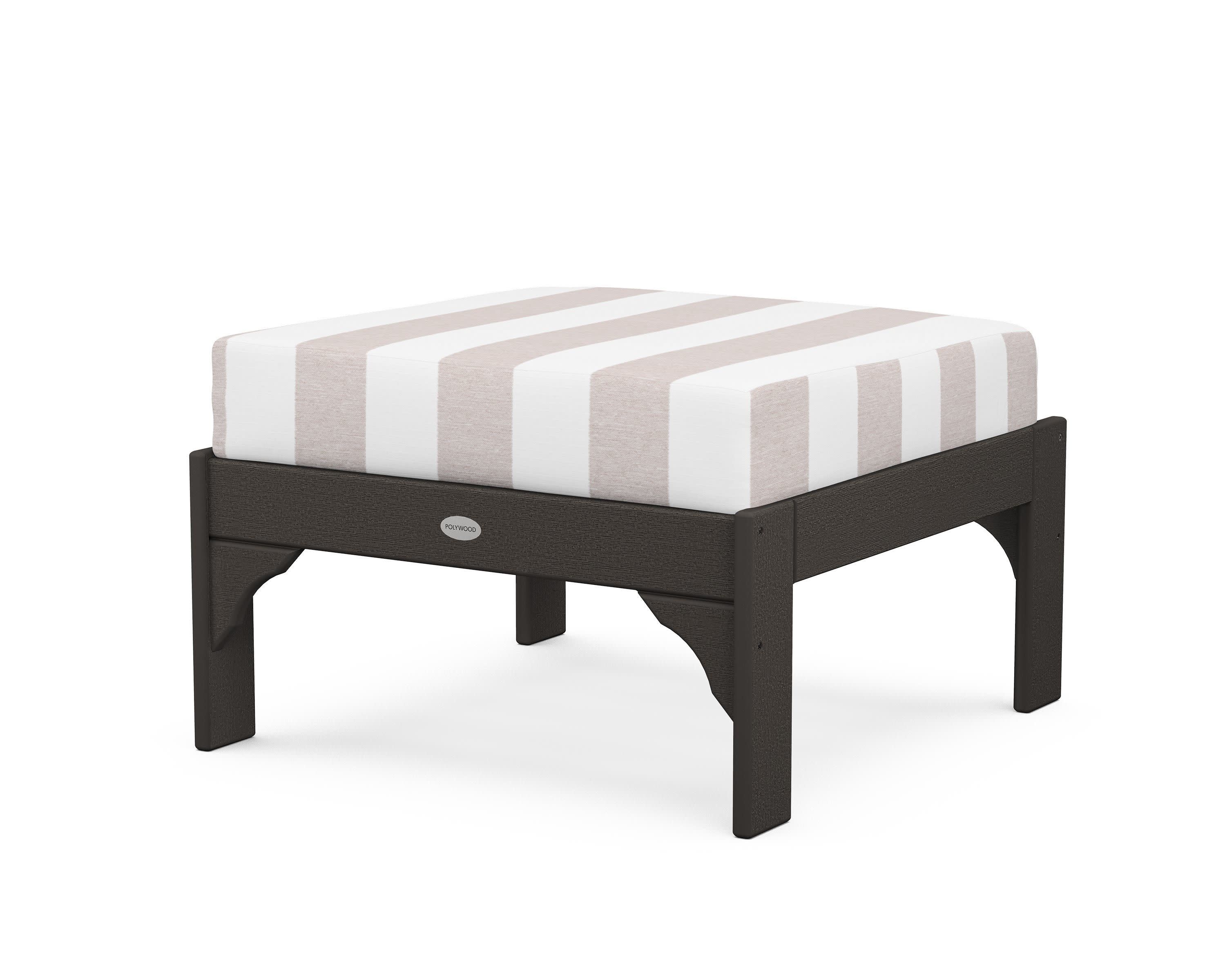 Vineyard Deep Seating Ottoman in Vintage Coffee / Cabana Stripe Dune Burlap