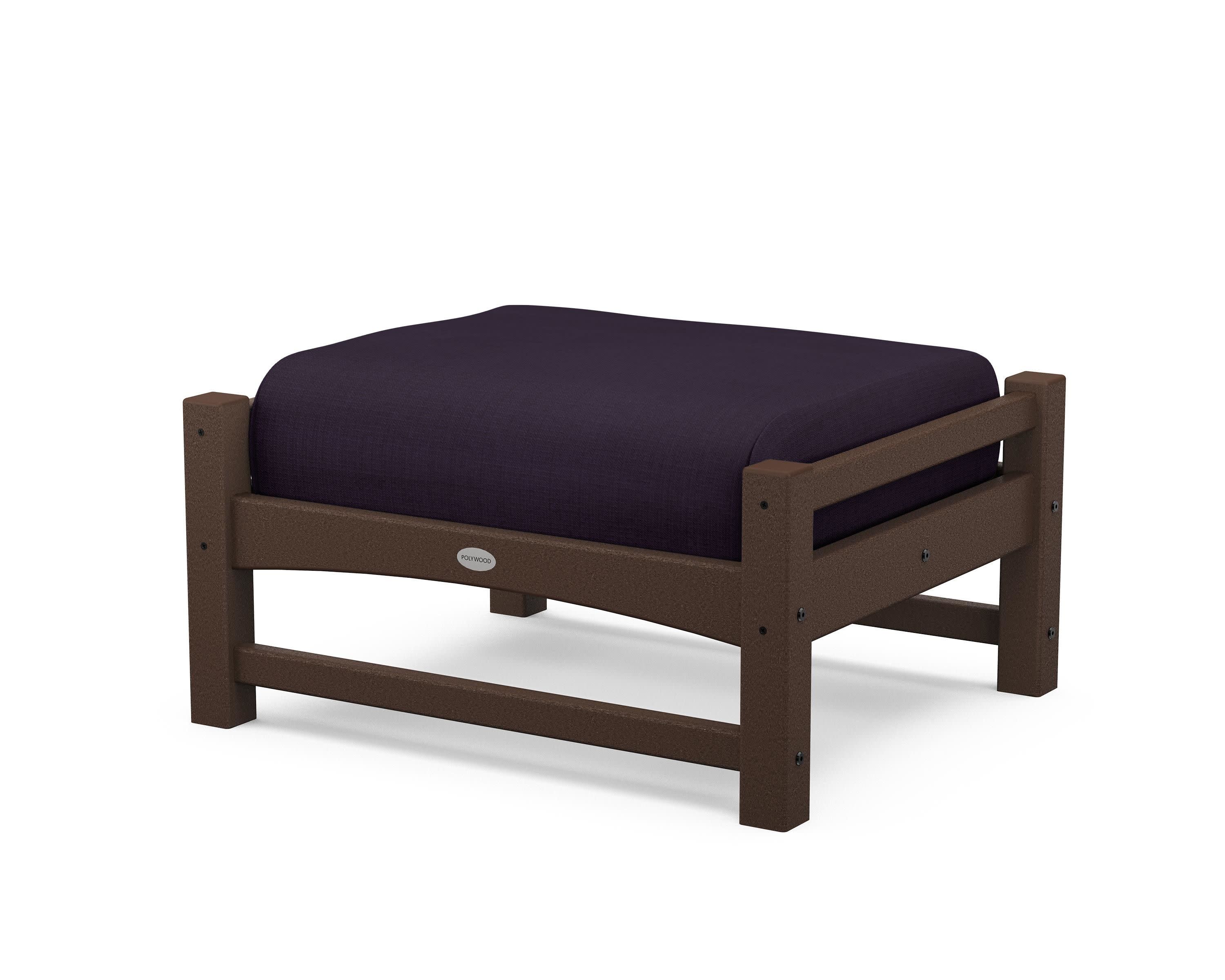 Club Ottoman in Mahogany / Navy Linen