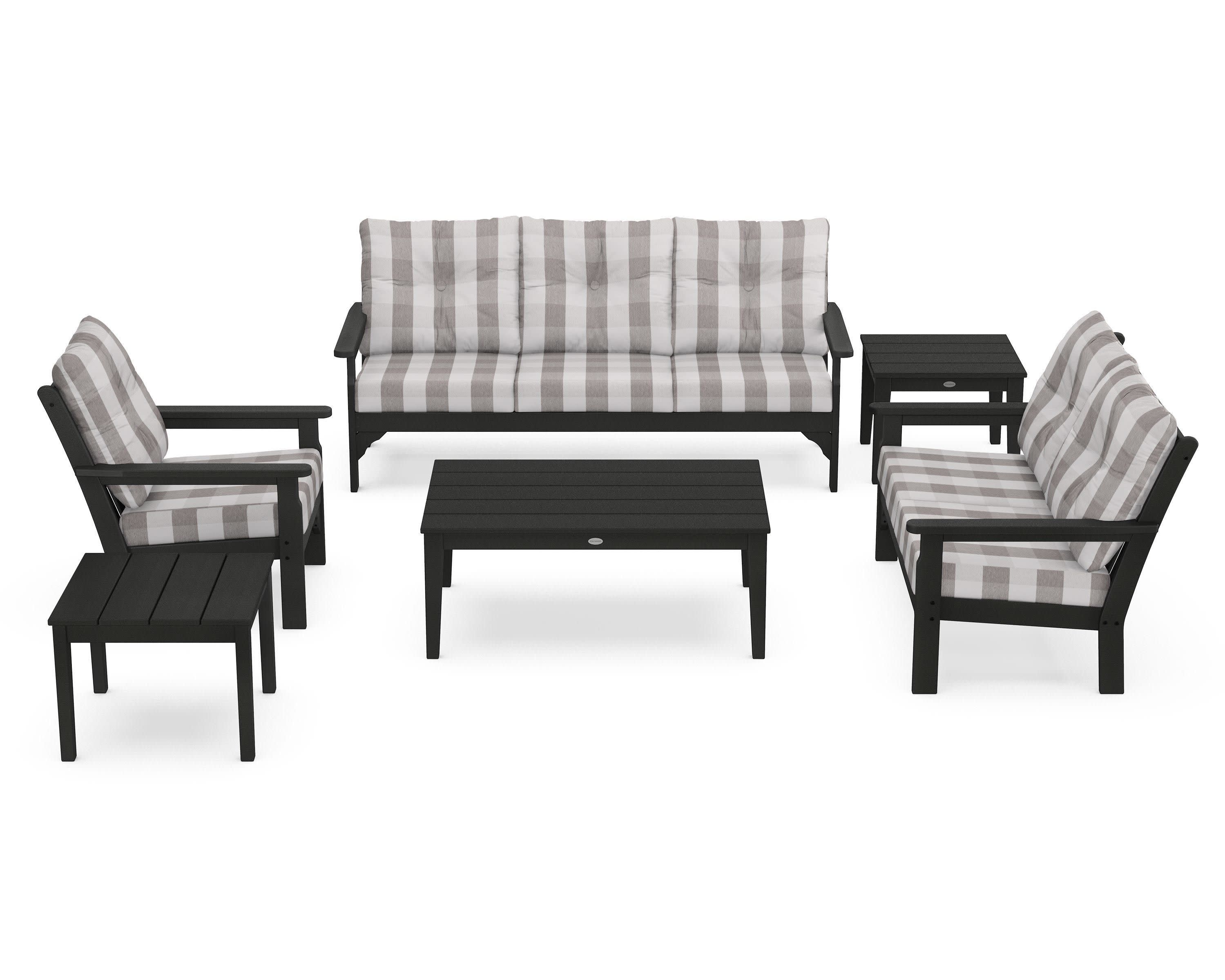 Vineyard 6-Piece Deep Seating Set in Green / Buffalo Plaid Grey Mist