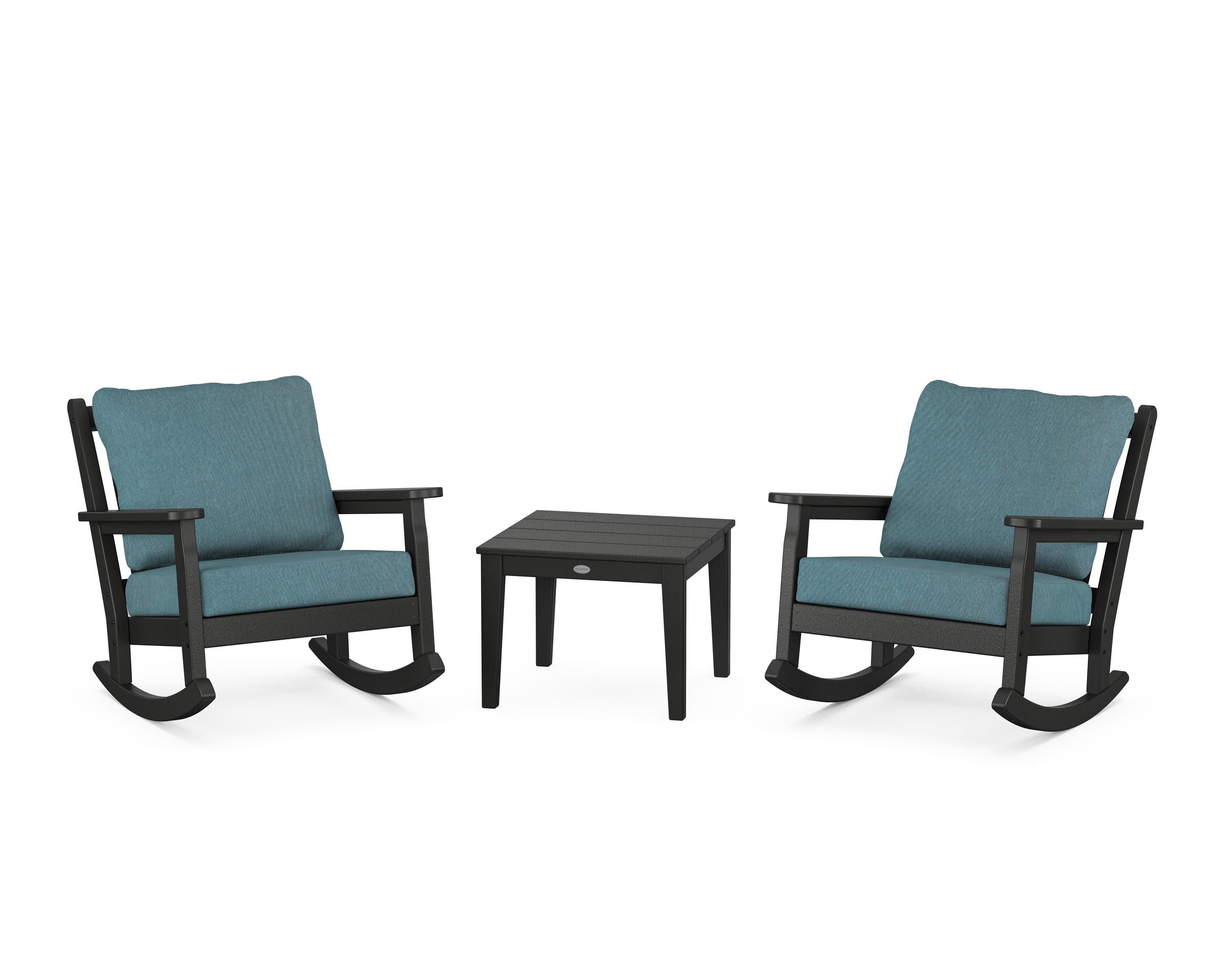 Chippendale 3-Piece Deep Seating Rocker Set in Black / Ocean Teal