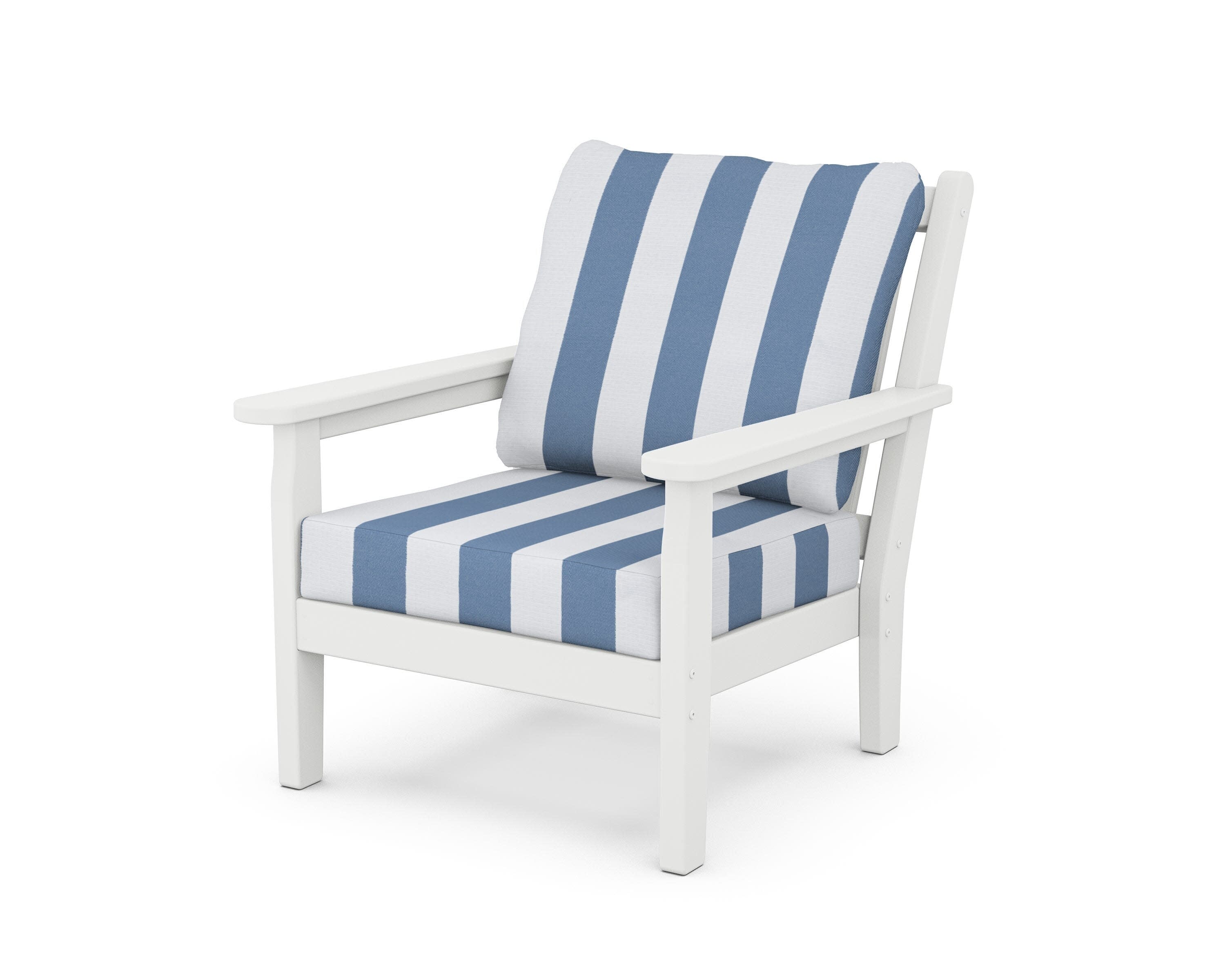 Chippendale Deep Seating Chair in White / Cabana Stripe Sky Blue