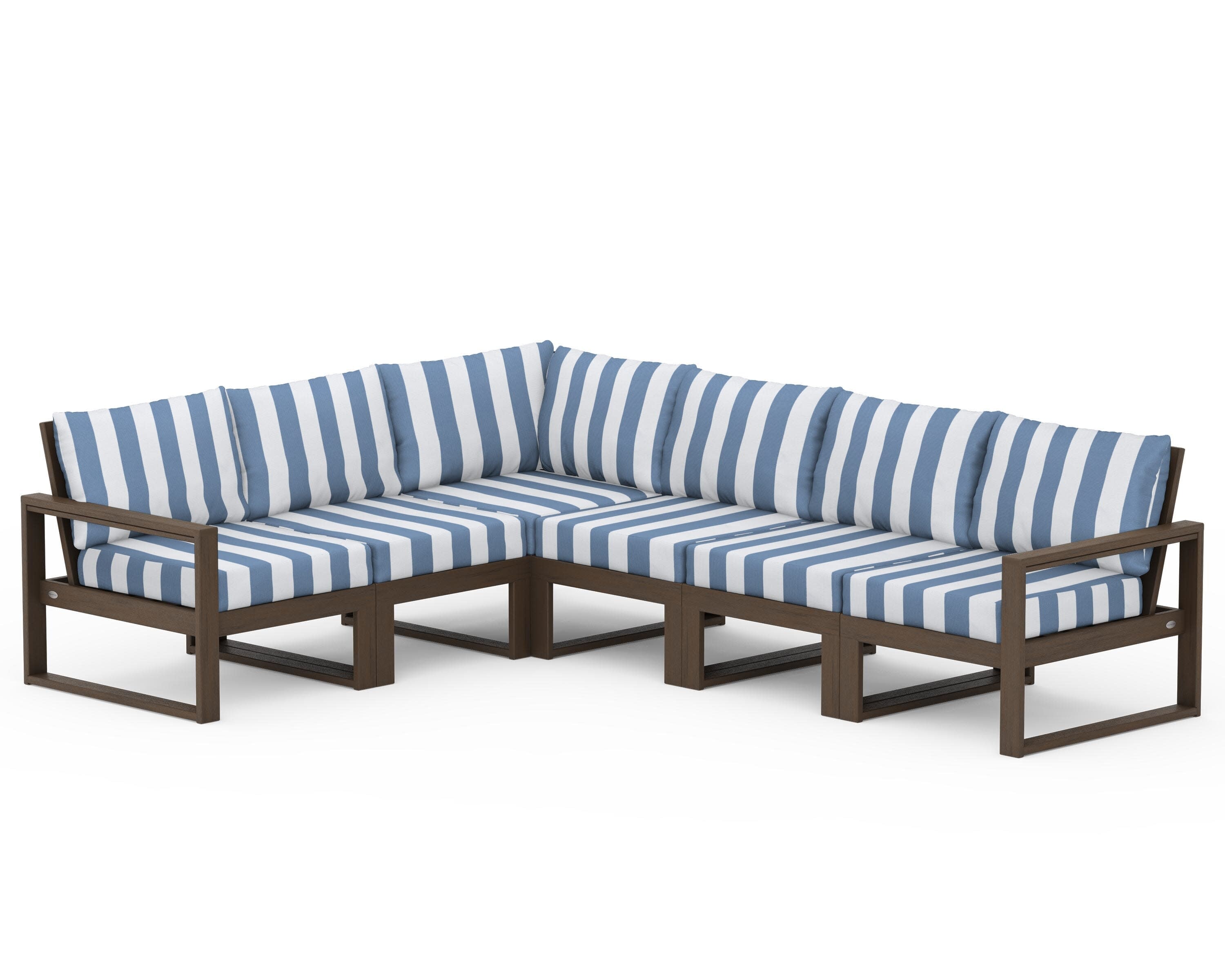 EDGE 6-Piece Modular Deep Seating Set in Kona / Cabana Stripe Sky Blue