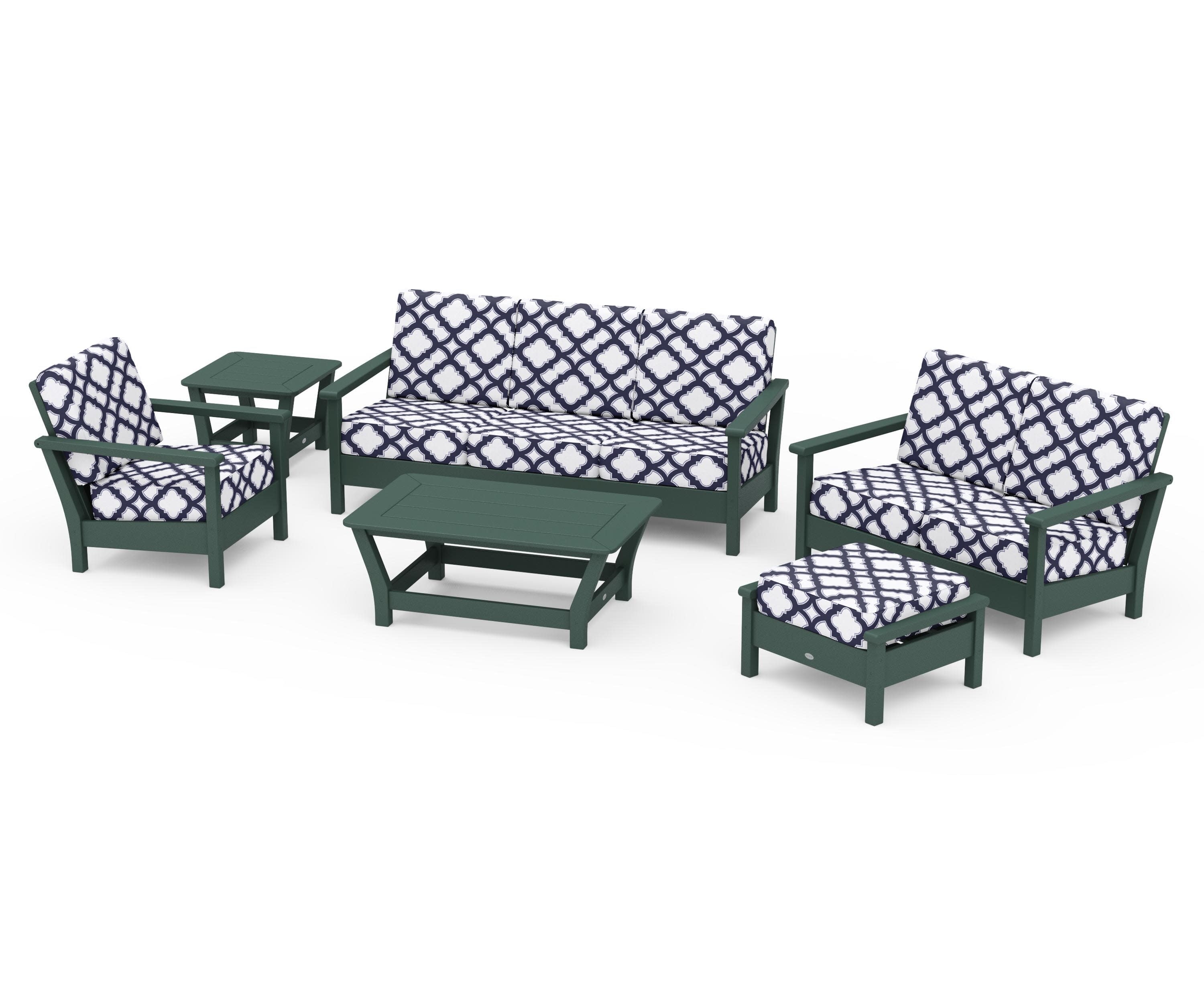 Harbour 6-Piece Outdoor Living Set in Green / Trellis Navy