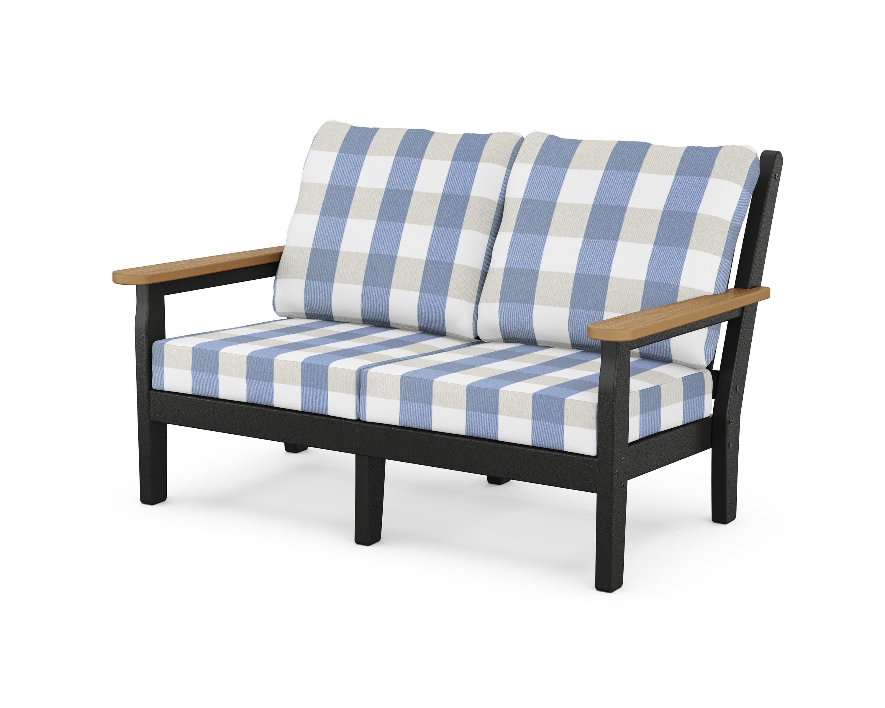 Chippendale Deep Seating Loveseat in Black / Natural / Buffalo Plaid Sky Blue