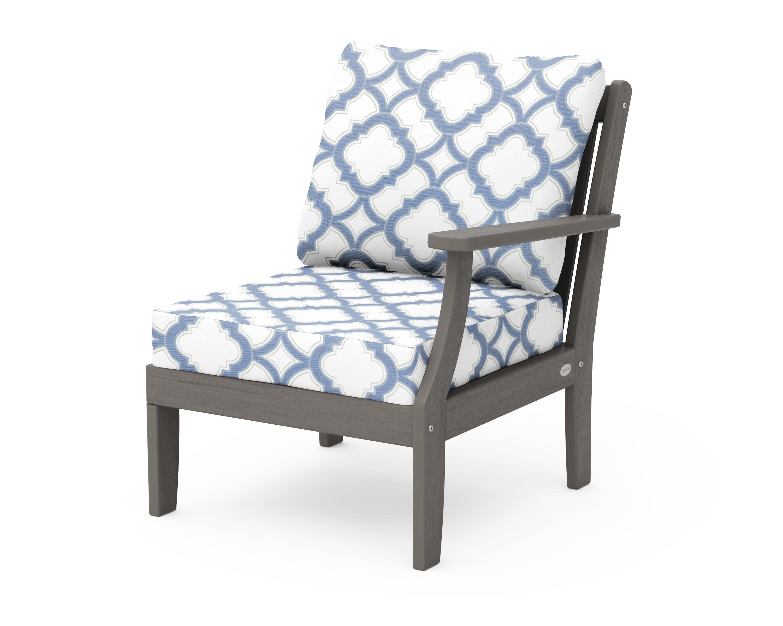 Braxton Modular Right Arm Chair in Driftwood / Trellis Sky Blue