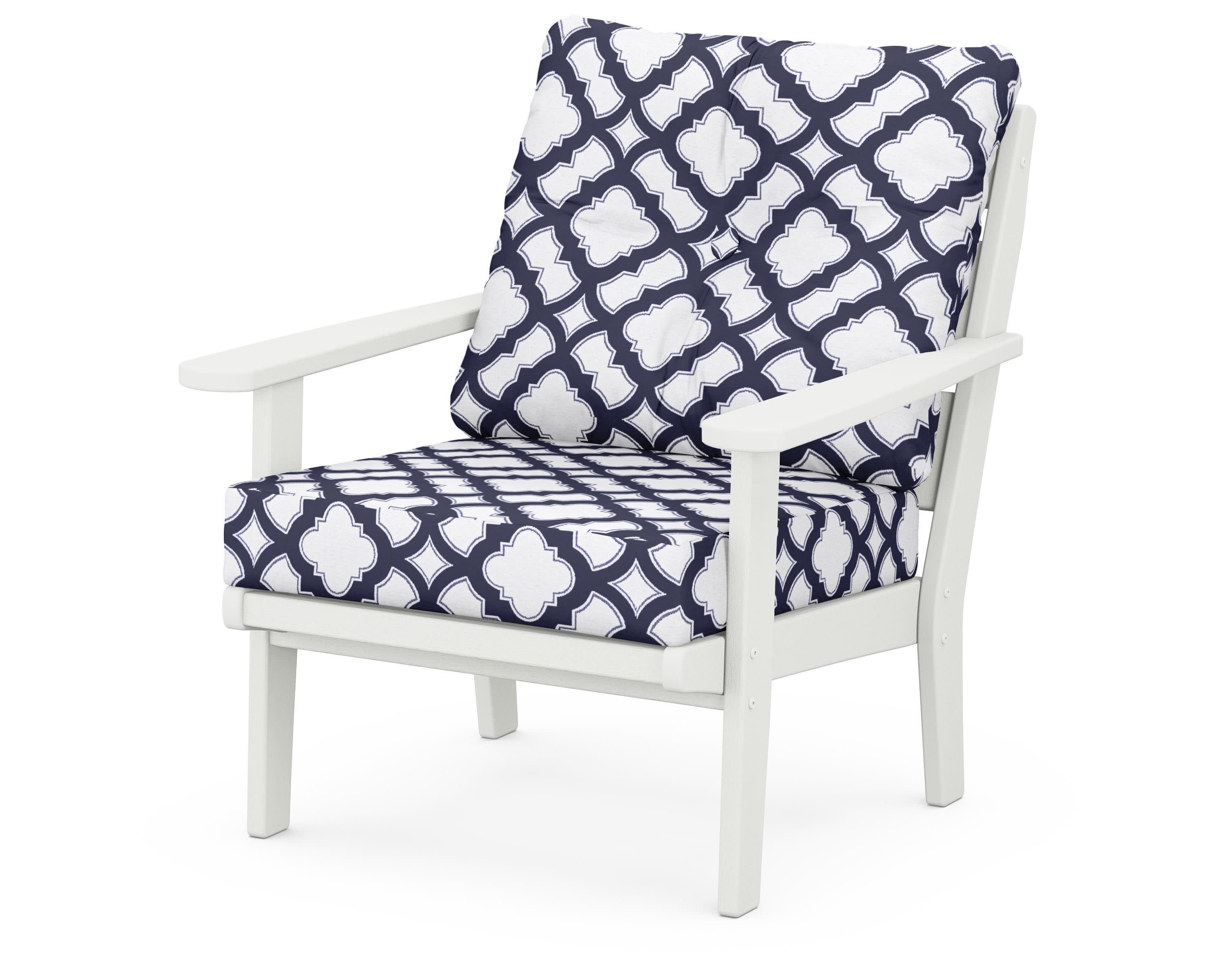 Lakeside Deep Seating Chair in Vintage White / Trellis Navy