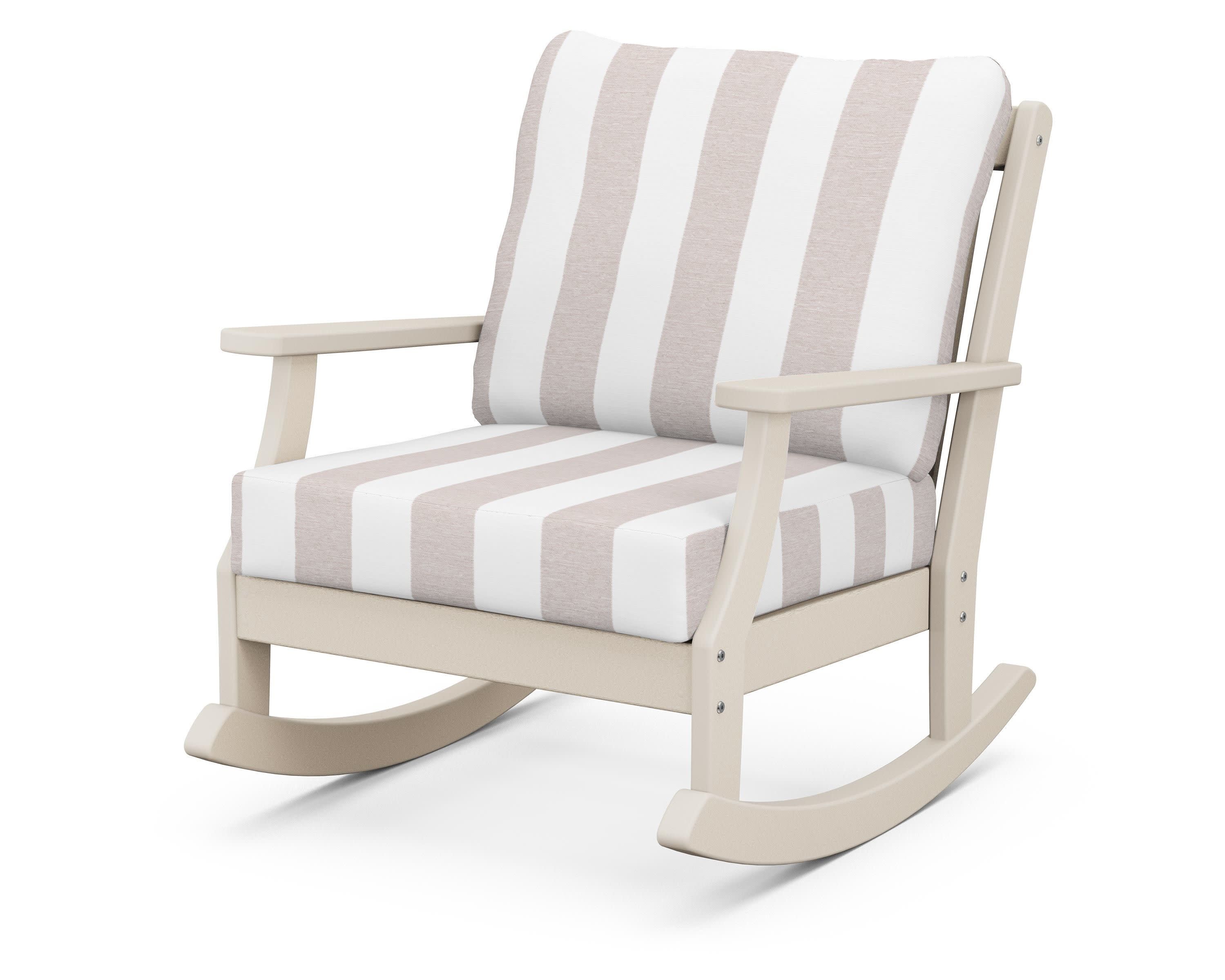 Braxton Deep Seating Rocking Chair in Sand / Cabana Stripe Dune Burlap
