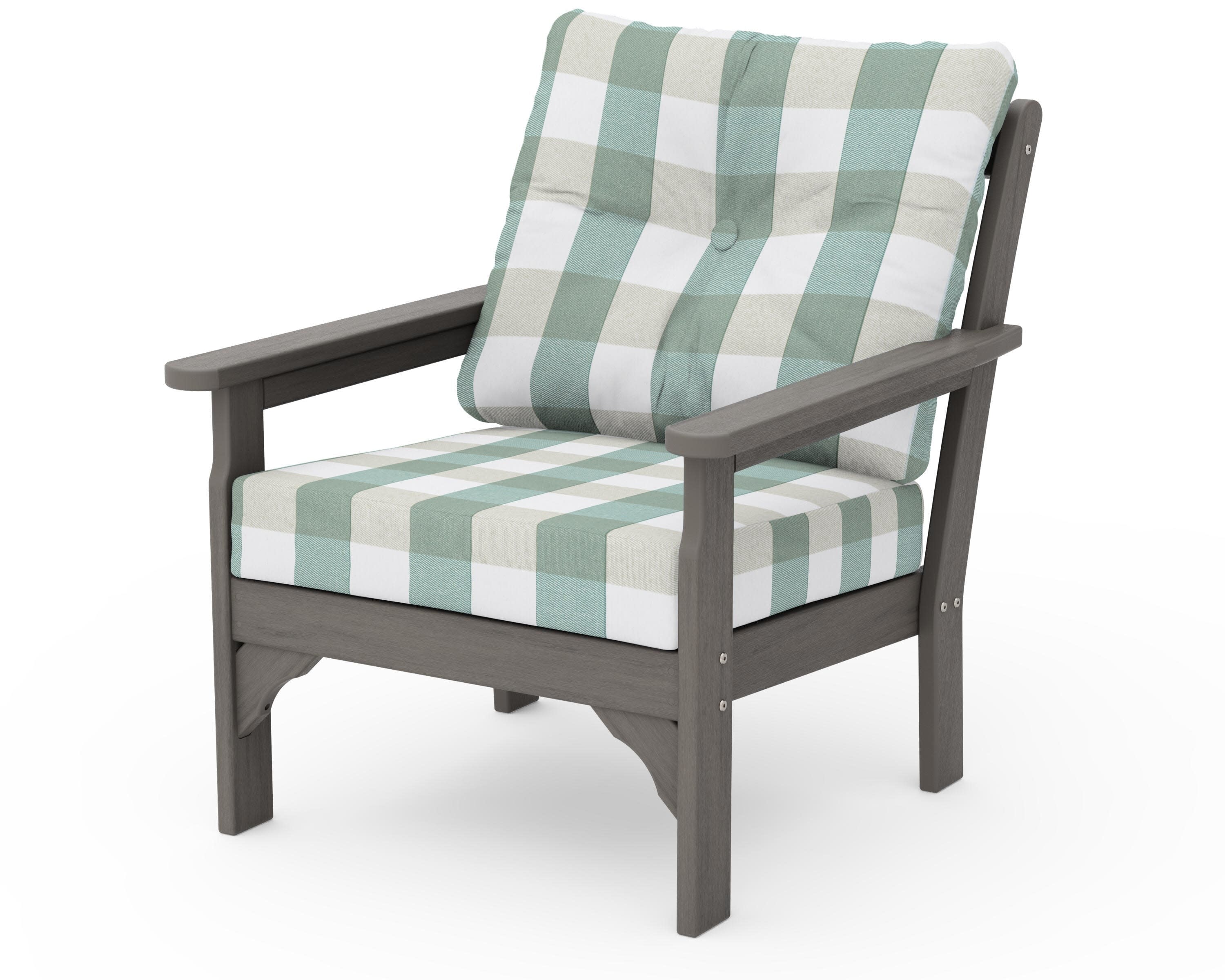 Vineyard Deep Seating Chair in Driftwood / Buffalo Plaid Glacier Spa