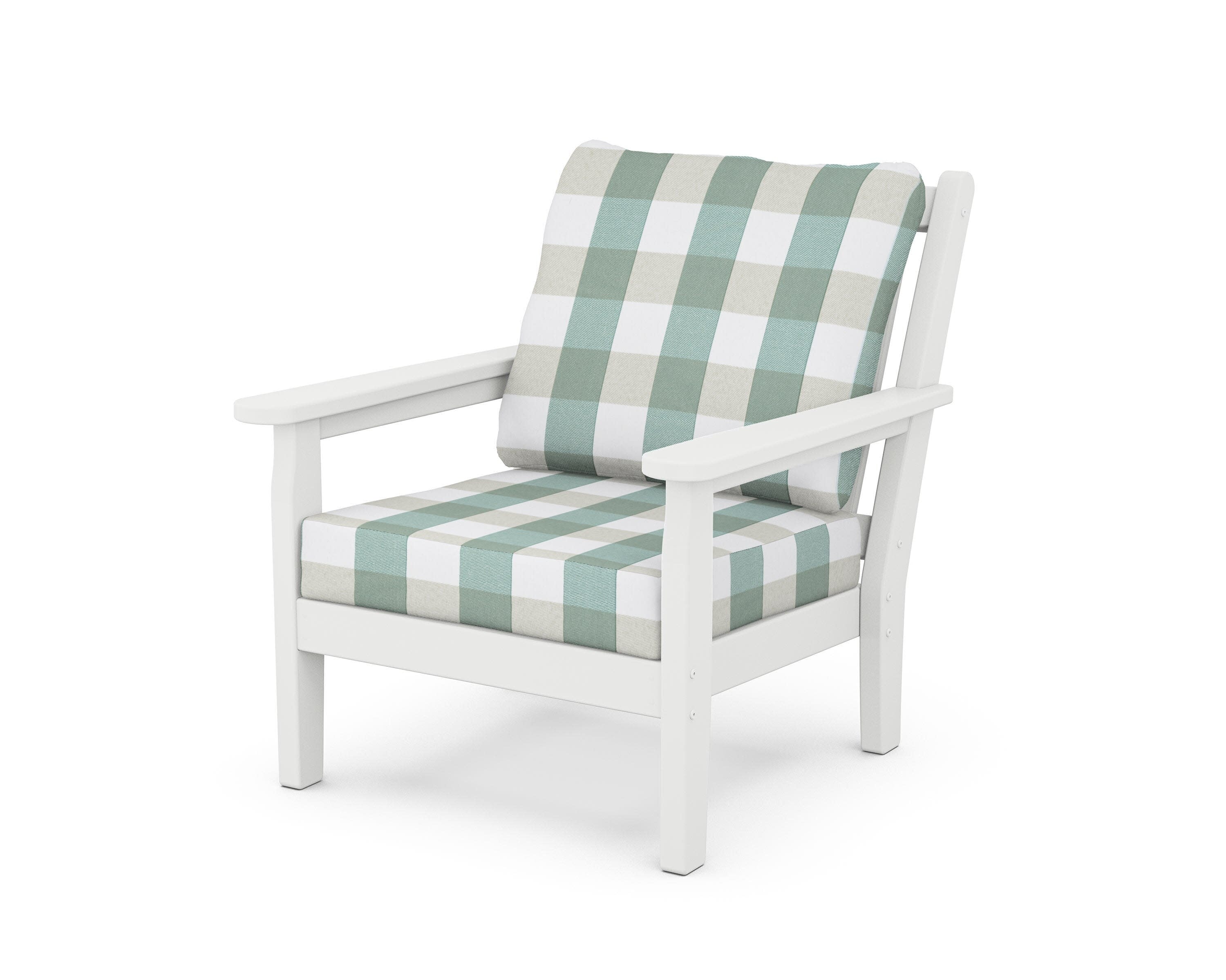 Chippendale Deep Seating Chair in White / Buffalo Plaid Glacier Spa
