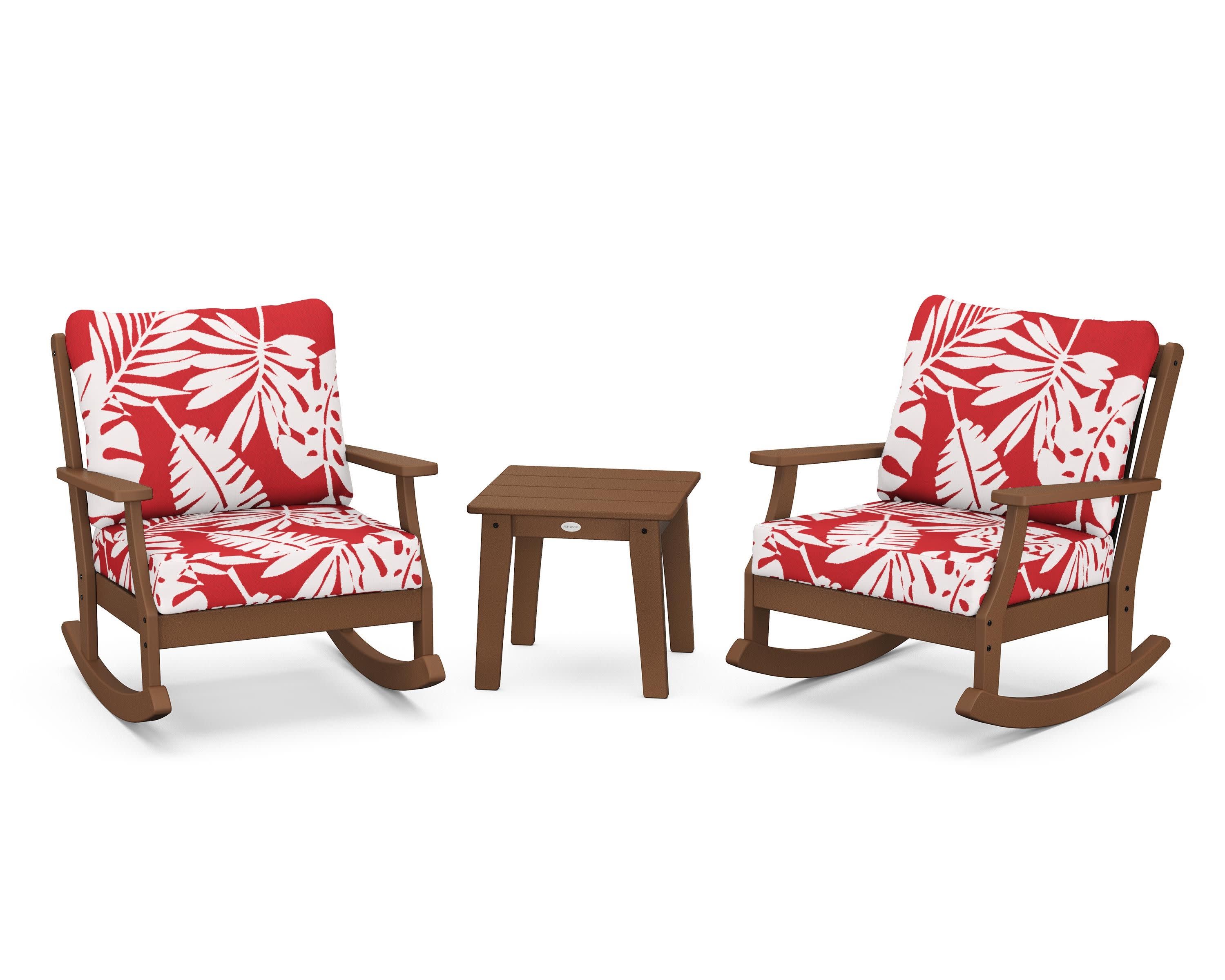 Braxton 3-Piece Deep Seating Rocker Set in Teak / Leaf Crimson