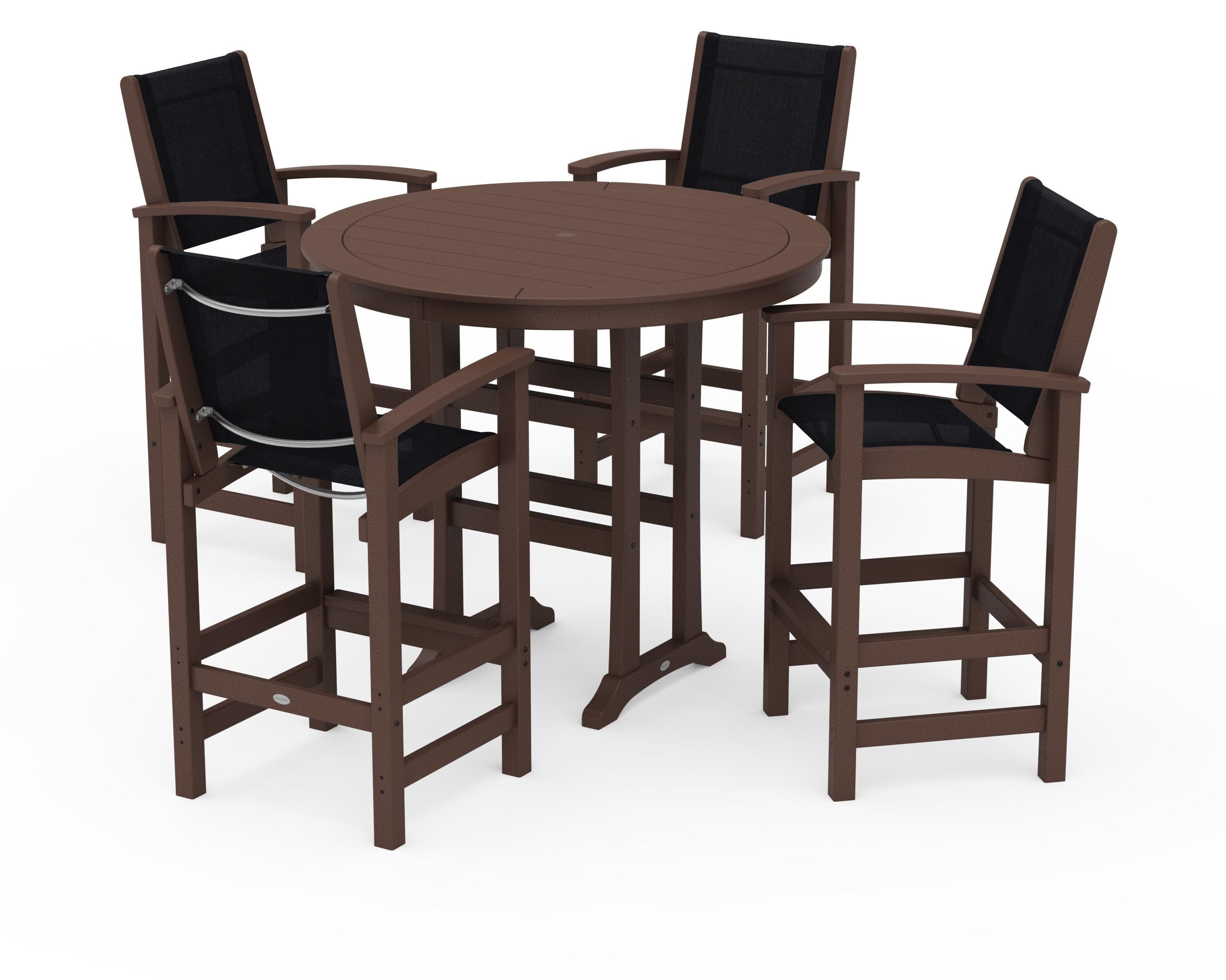 Coastal 5-Piece Nautical Trestle Bar Set in Mahogany / Black Sling