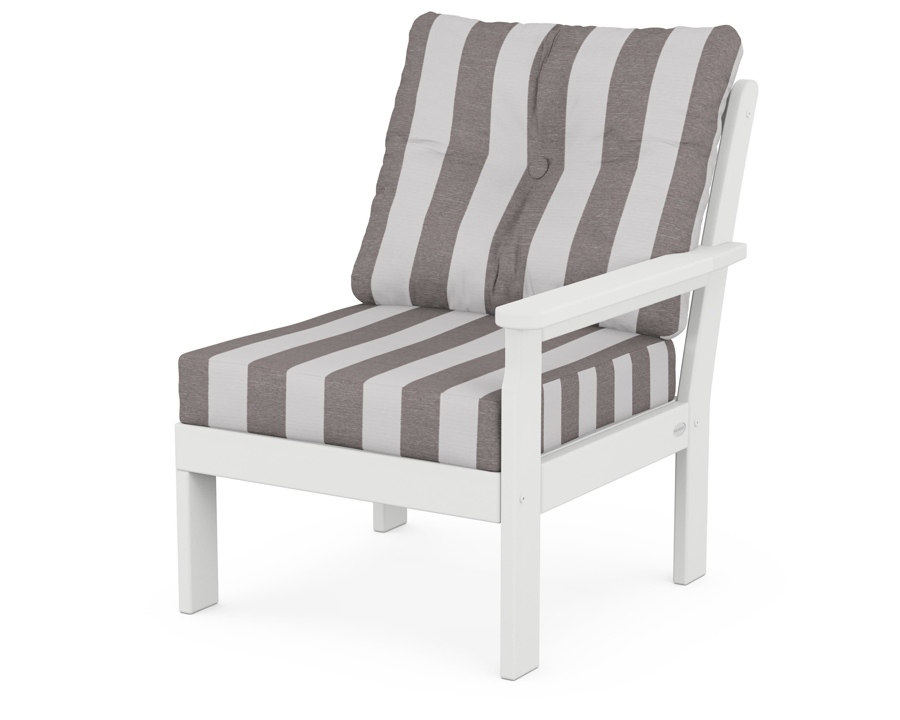 Vineyard Modular Right Arm Chair in White / Cabana Stripe Grey Mist