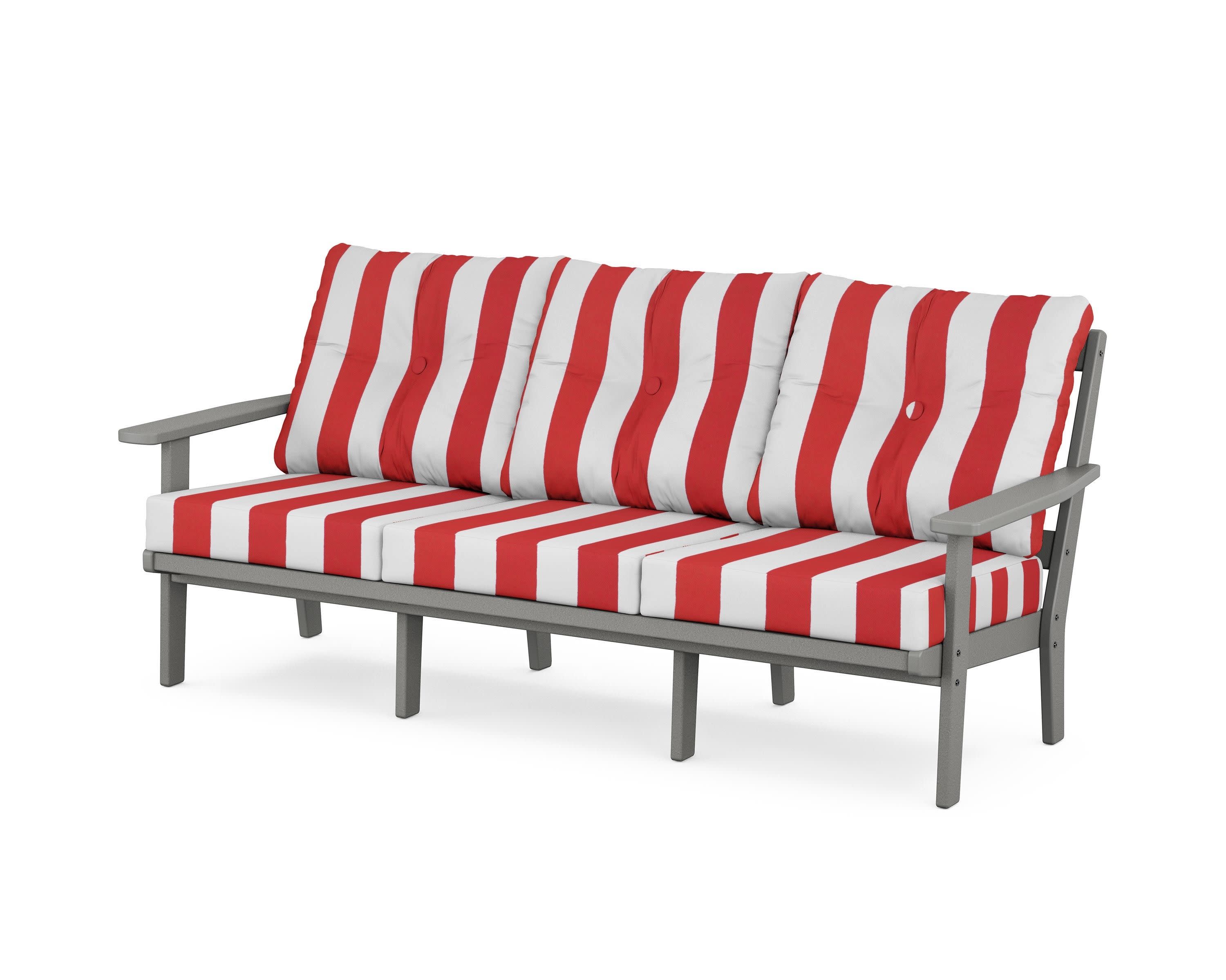 Oxford Deep Seating Sofa in Slate Grey / Cabana Stripe Crimson