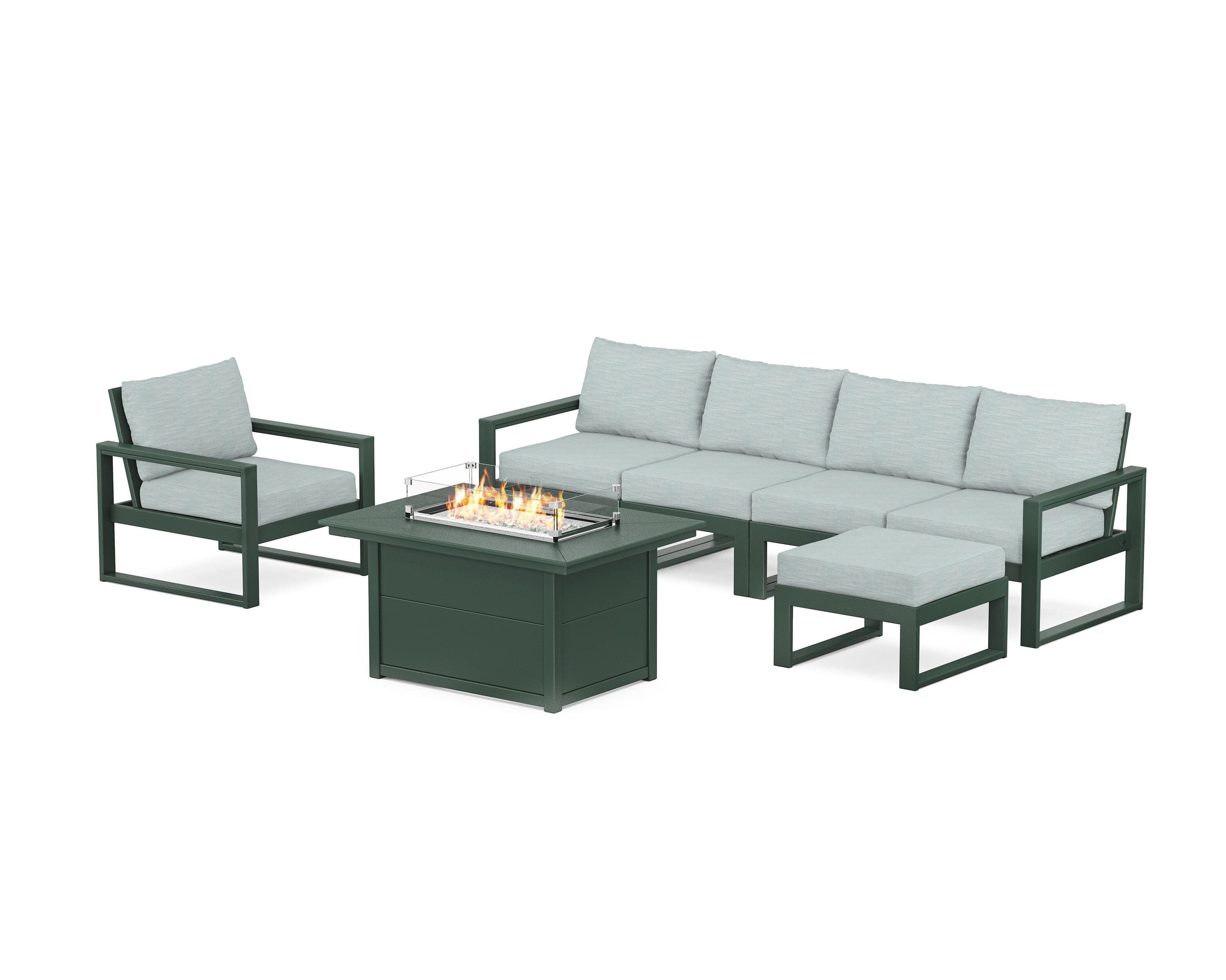 EDGE Sectional Lounge and Fire Pit Set in Green / Soothe Mist