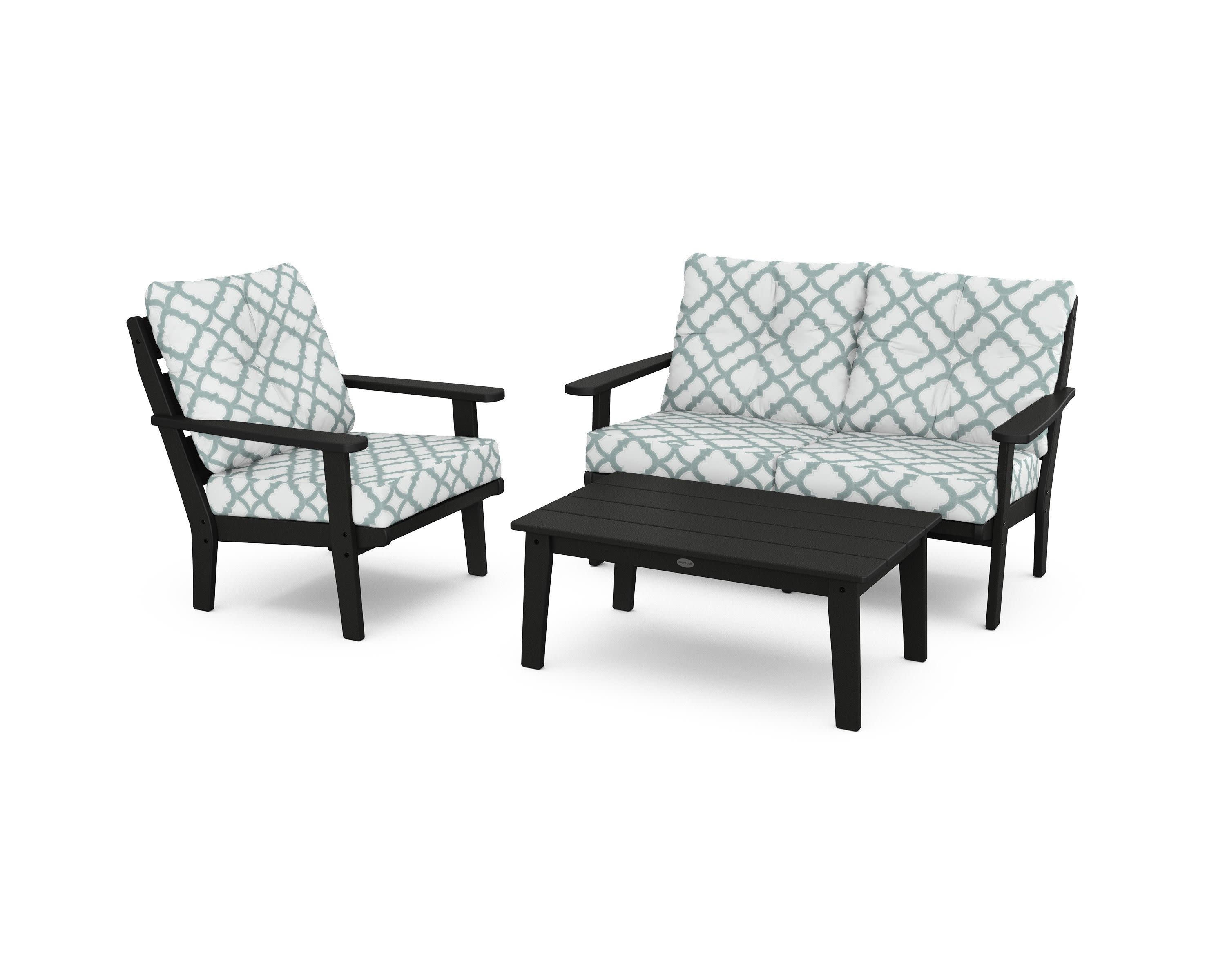 Lakeside 3-Piece Deep Seating Set in Black / Trellis Glacier Spa