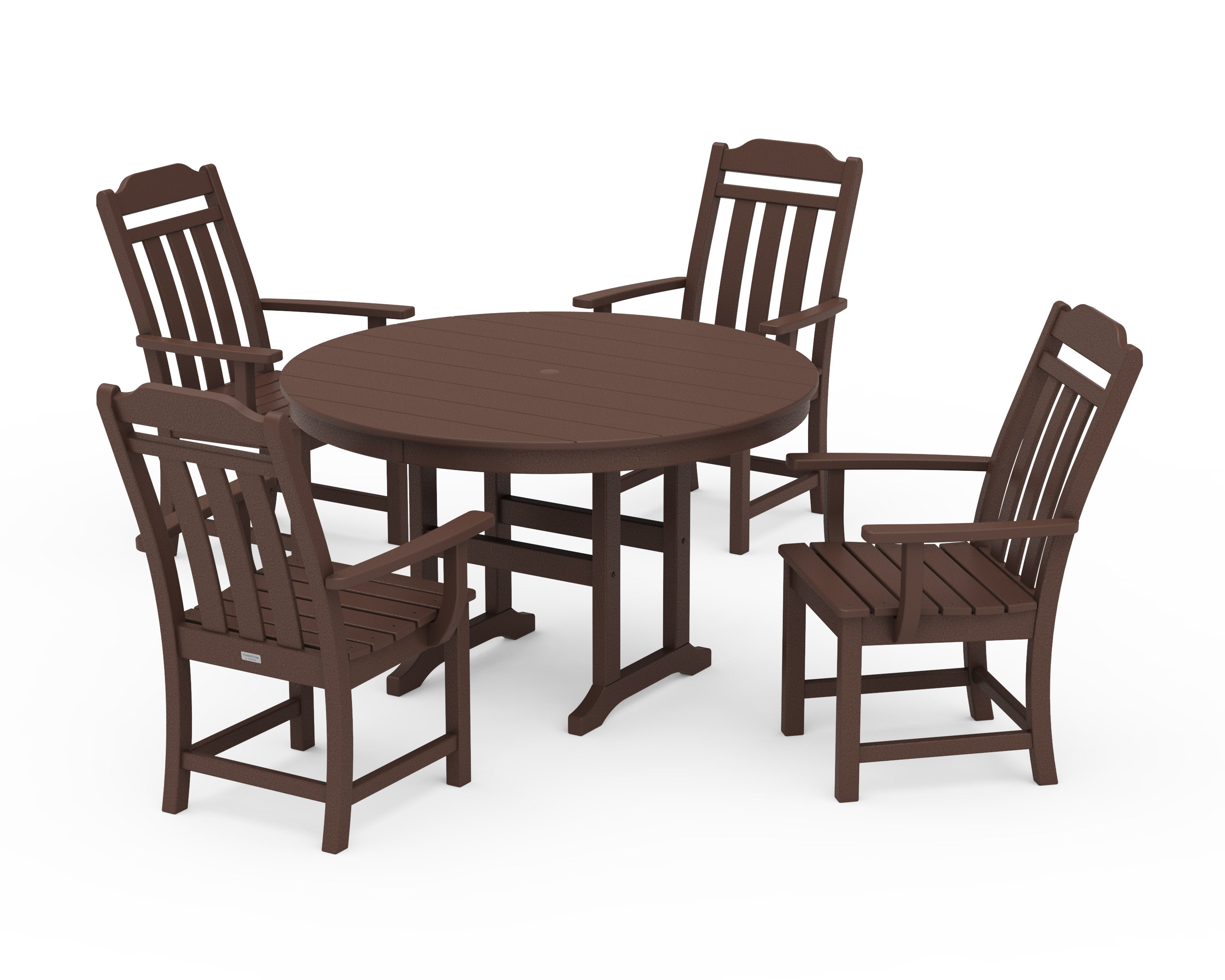 Cottage 5-Piece Round Farmhouse Dining Set in Mahogany