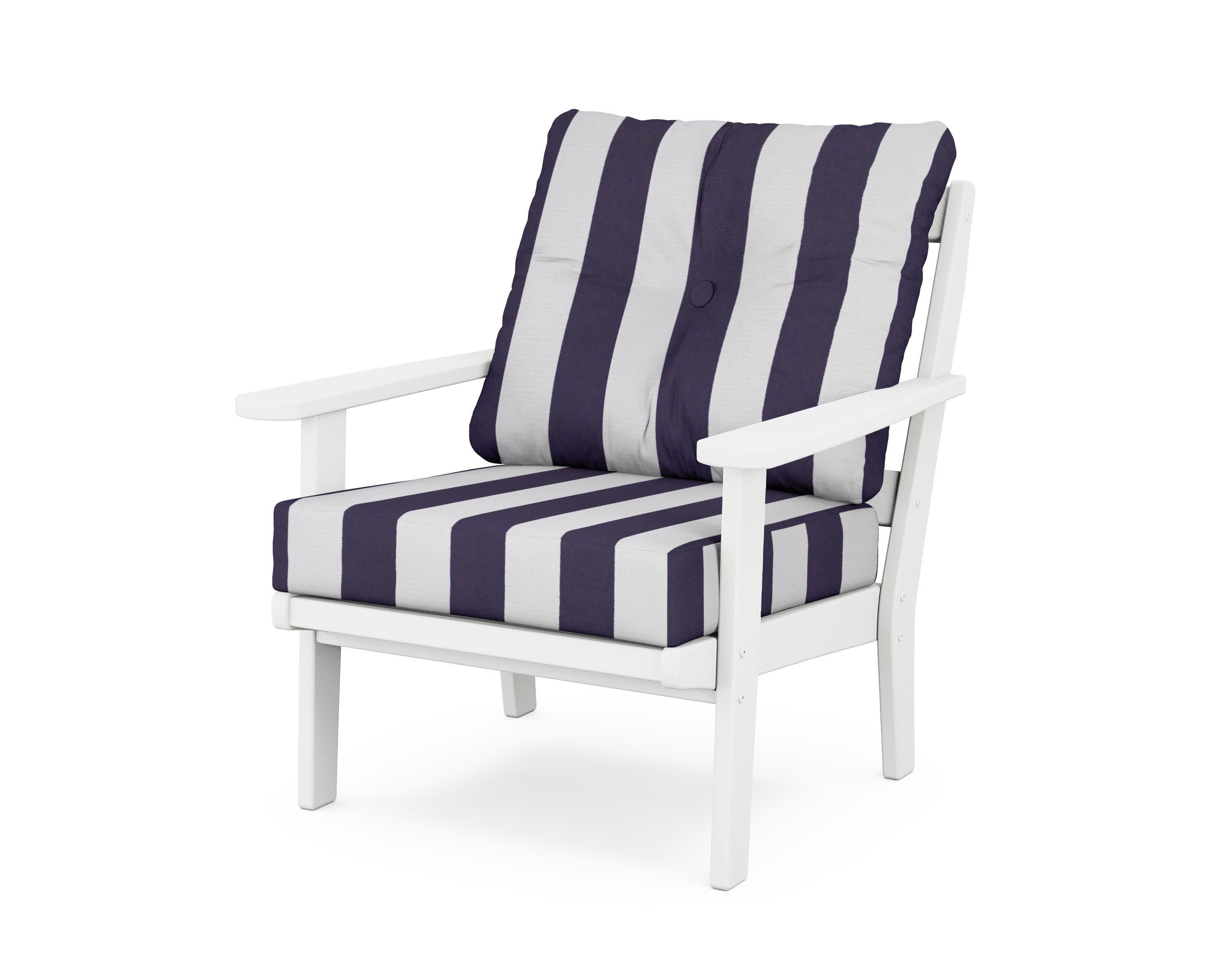 Mission Deep Seating Chair in White / Cabana Stripe Navy