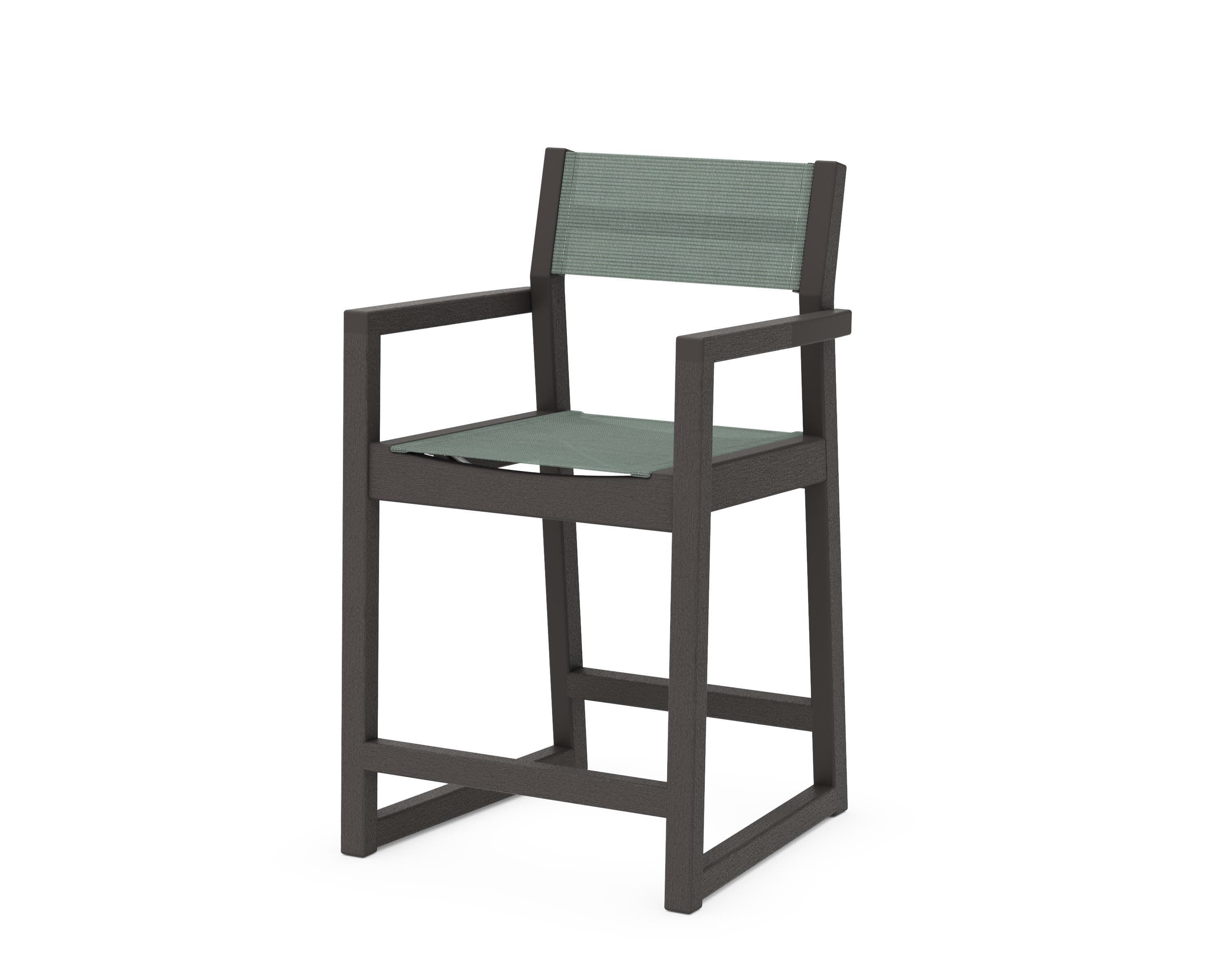 EDGE Sling Counter Arm Chair in Vintage Coffee / Dupioni Sea Mist Sling
