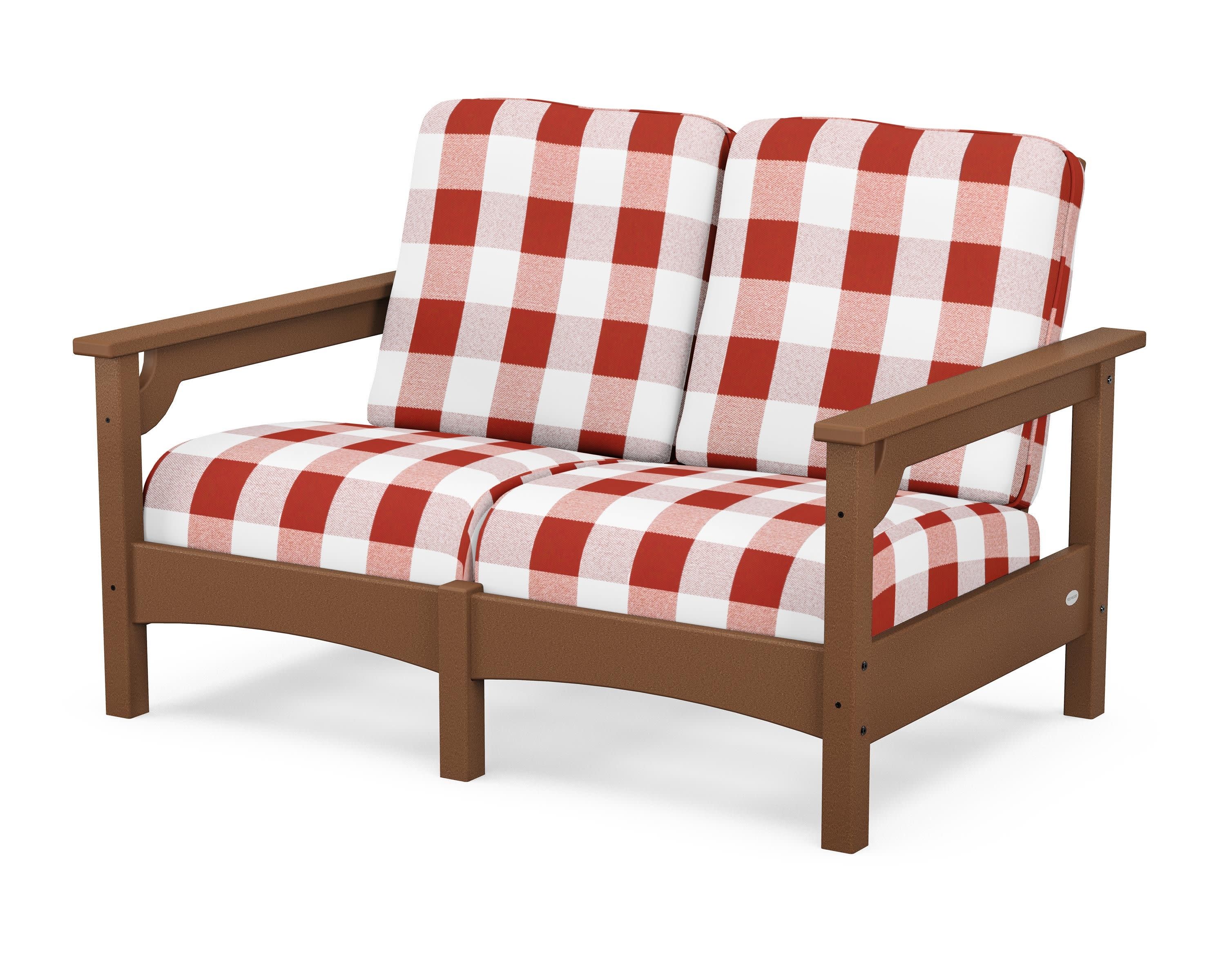 Club Loveseat in Teak / Buffalo Plaid Crimson