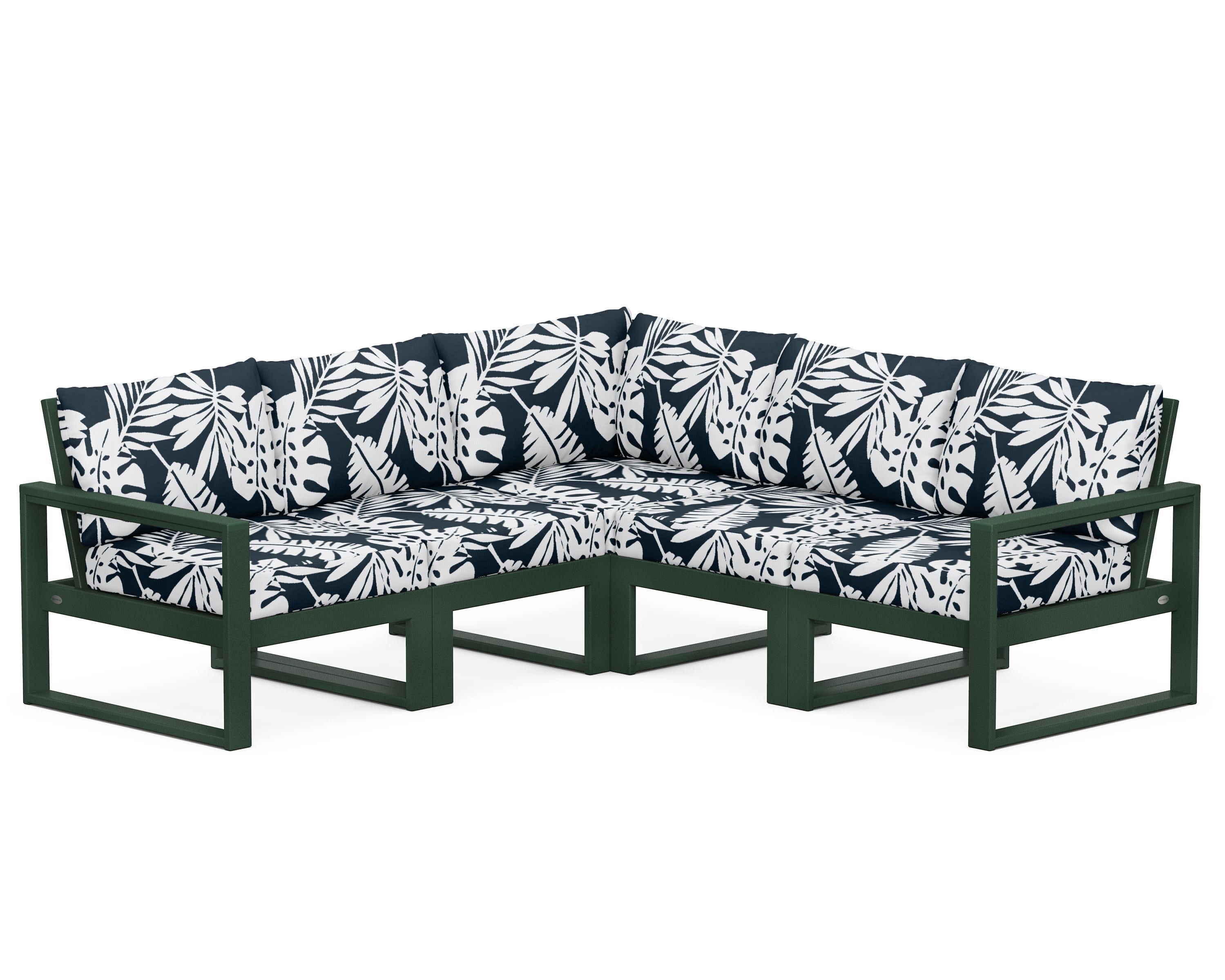 EDGE 5-Piece Modular Deep Seating Set in Green / Leaf Marine Indigo