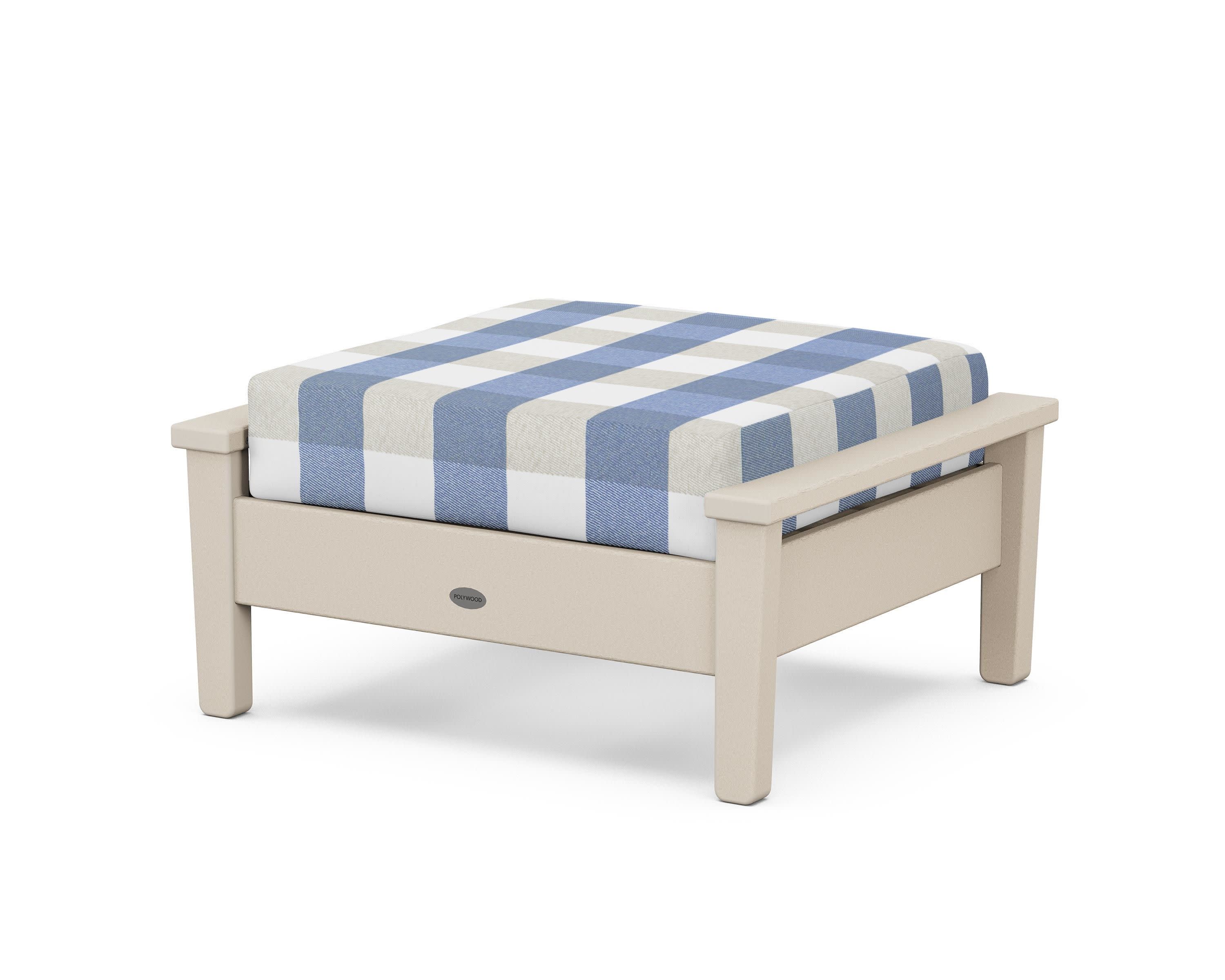 Prescott Deep Seating Ottoman in Sand / Buffalo Plaid Sky Blue
