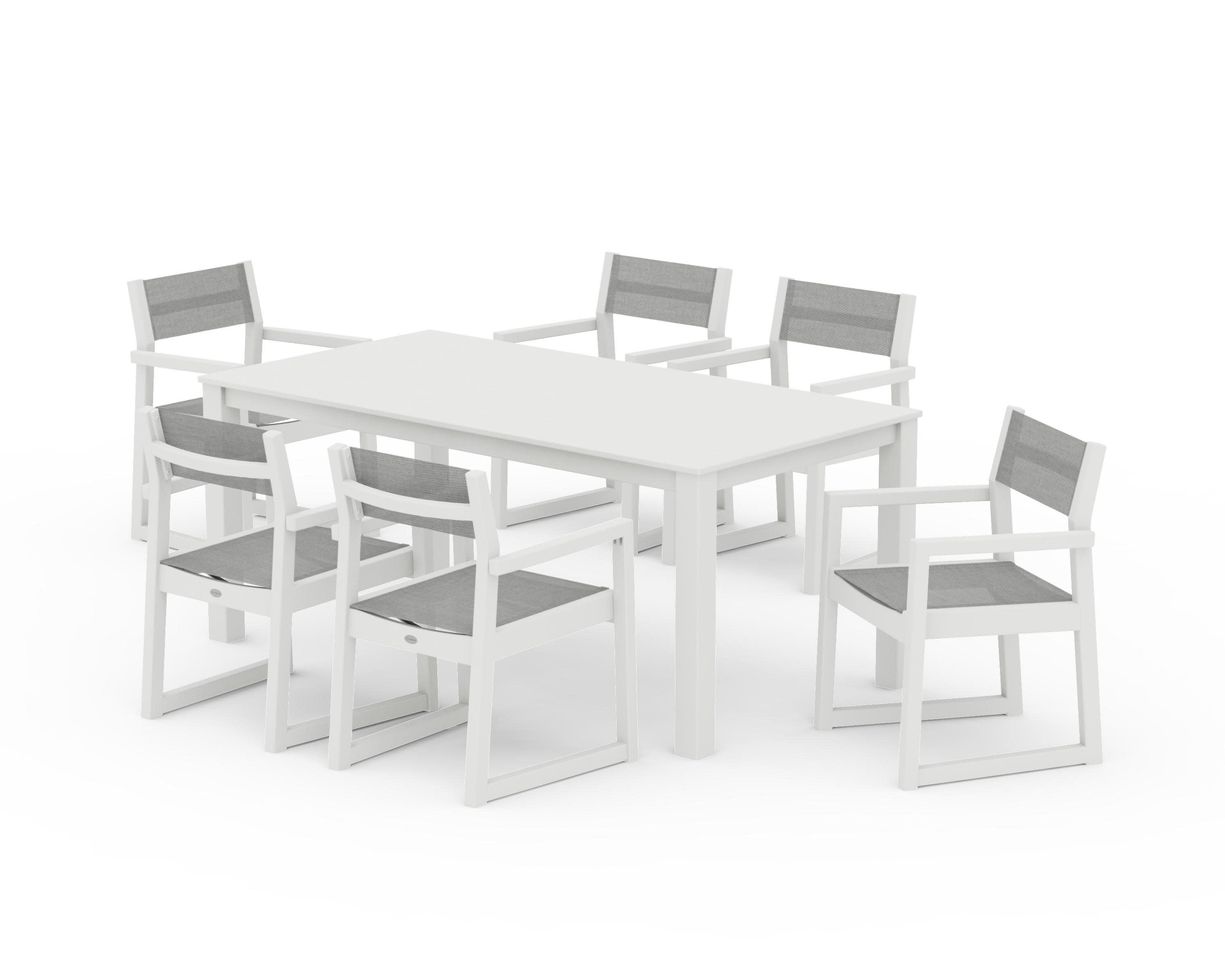 EDGE Sling Arm Chair 7-Piece Parsons Dining Set in Vintage White / Metallic Sling