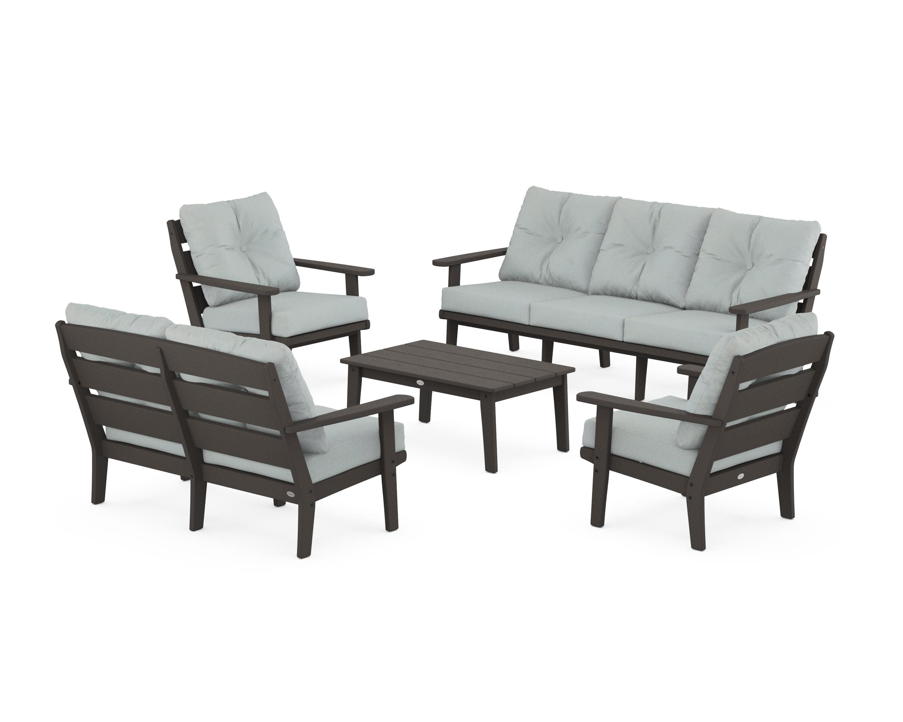 Lakeside 5-Piece Lounge Sofa Set in Vintage Coffee / Spa