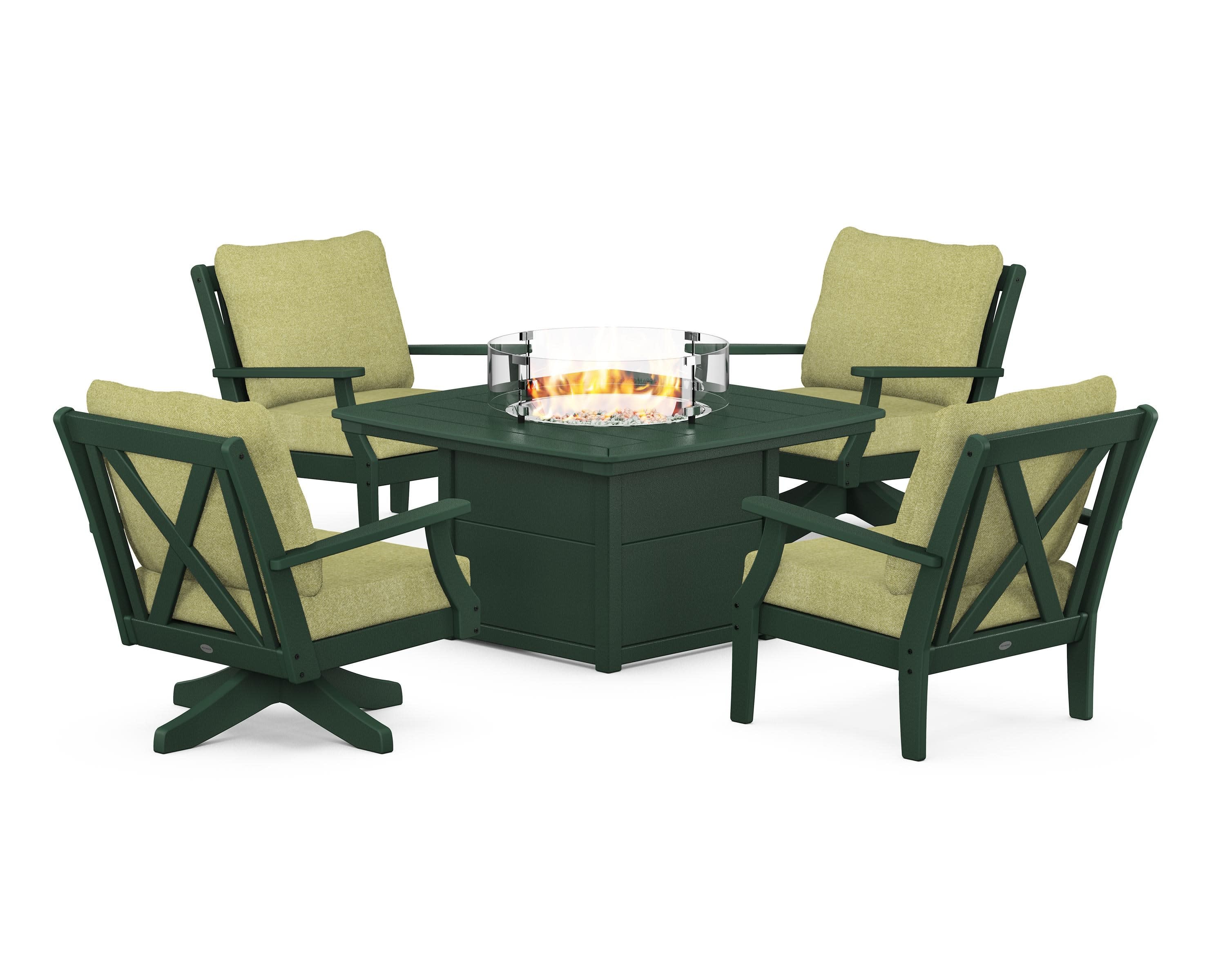 Braxton 5-Piece Deep Seating Set with Fire Table in Green / Chartreuse Boucle
