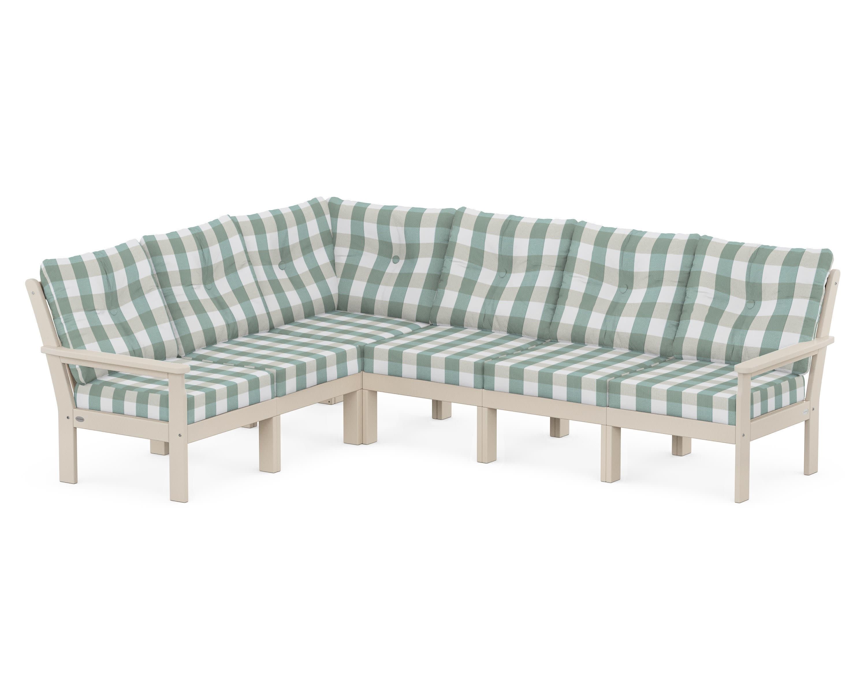 Vineyard 6-Piece Sectional in Sand / Buffalo Plaid Glacier Spa