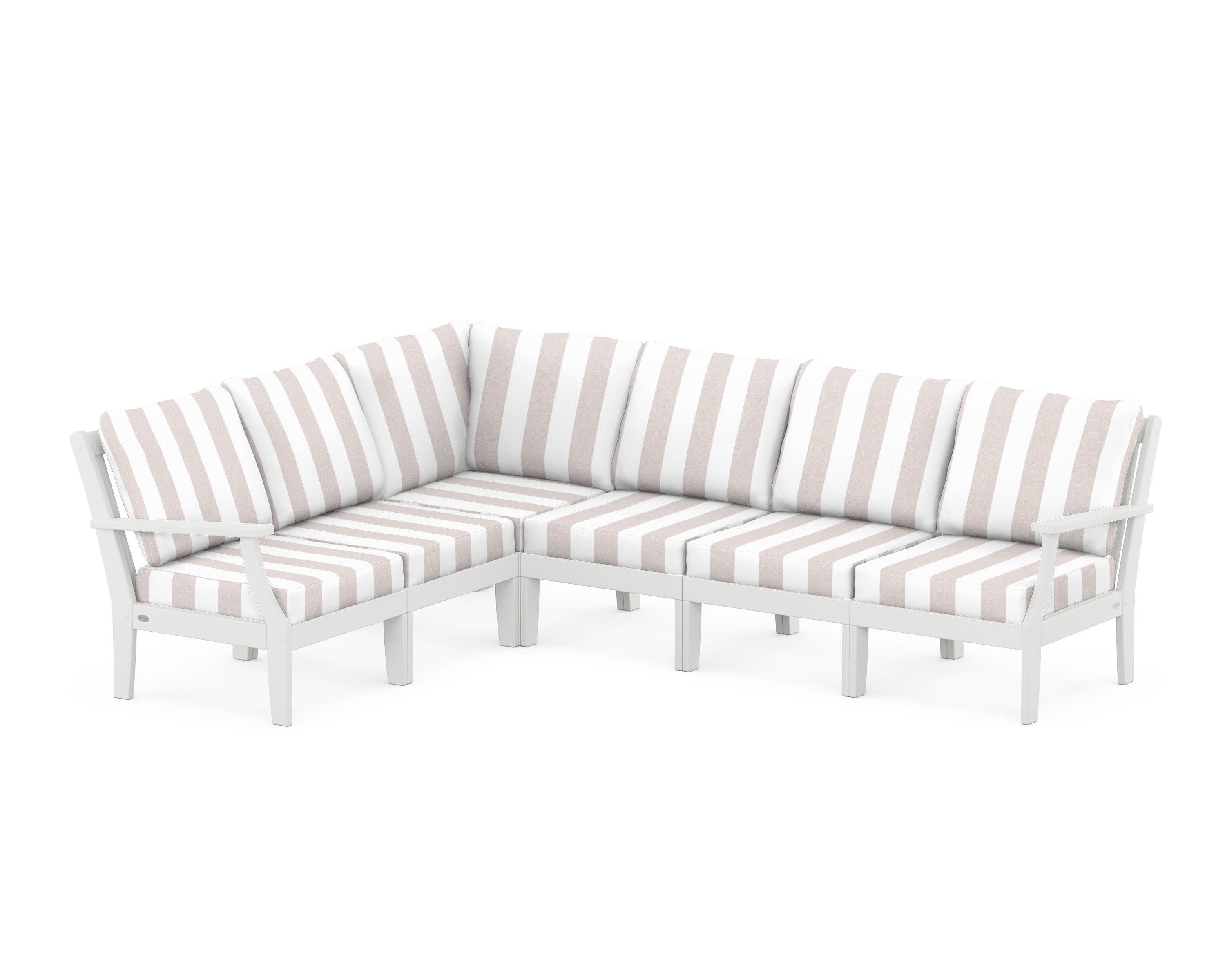 Braxton Modular 6-Piece Deep Seating Set in White / Cabana Stripe Dune Burlap
