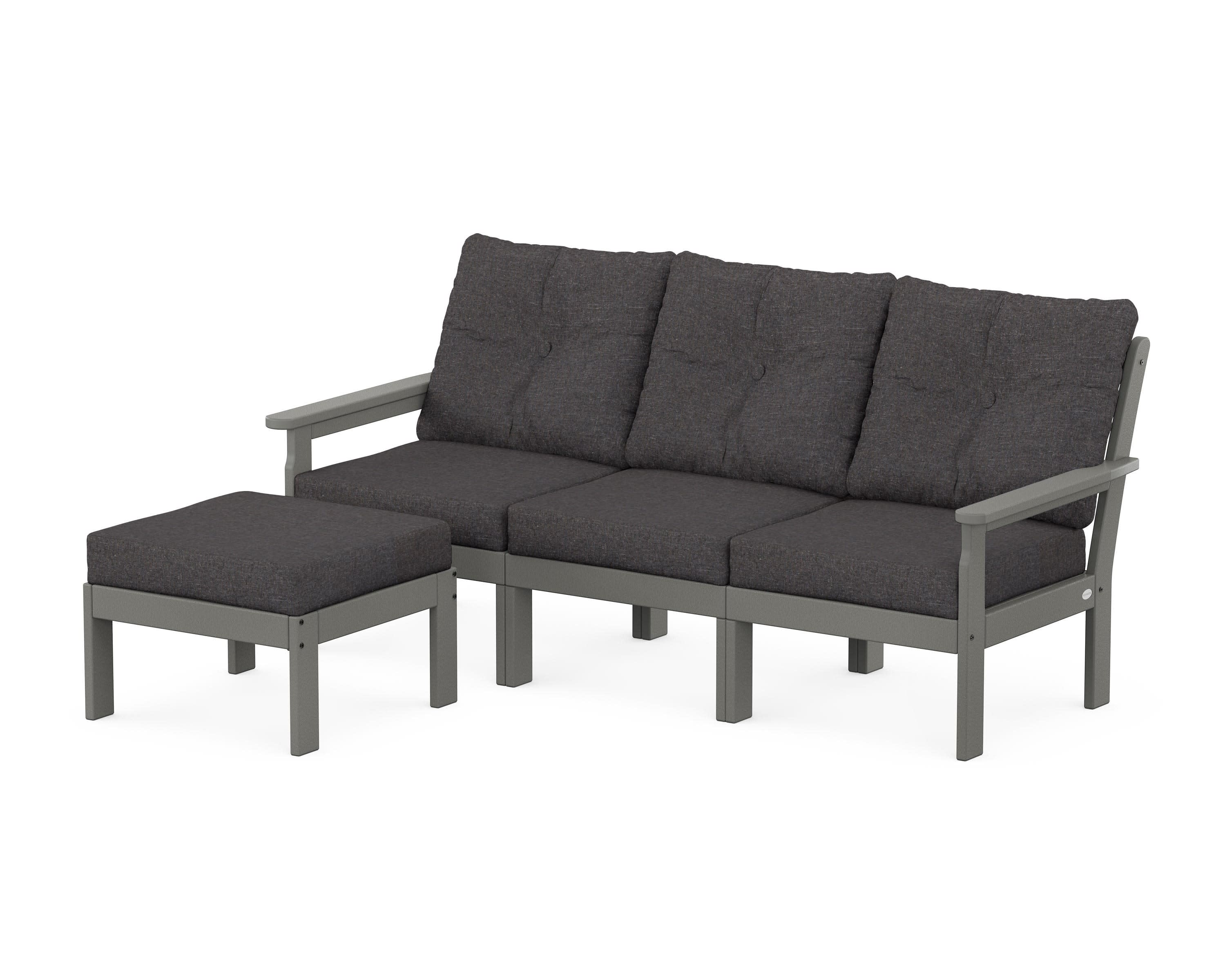 Vineyard 4-Piece Sectional with Ottoman in Slate Grey / Ash Charcoal