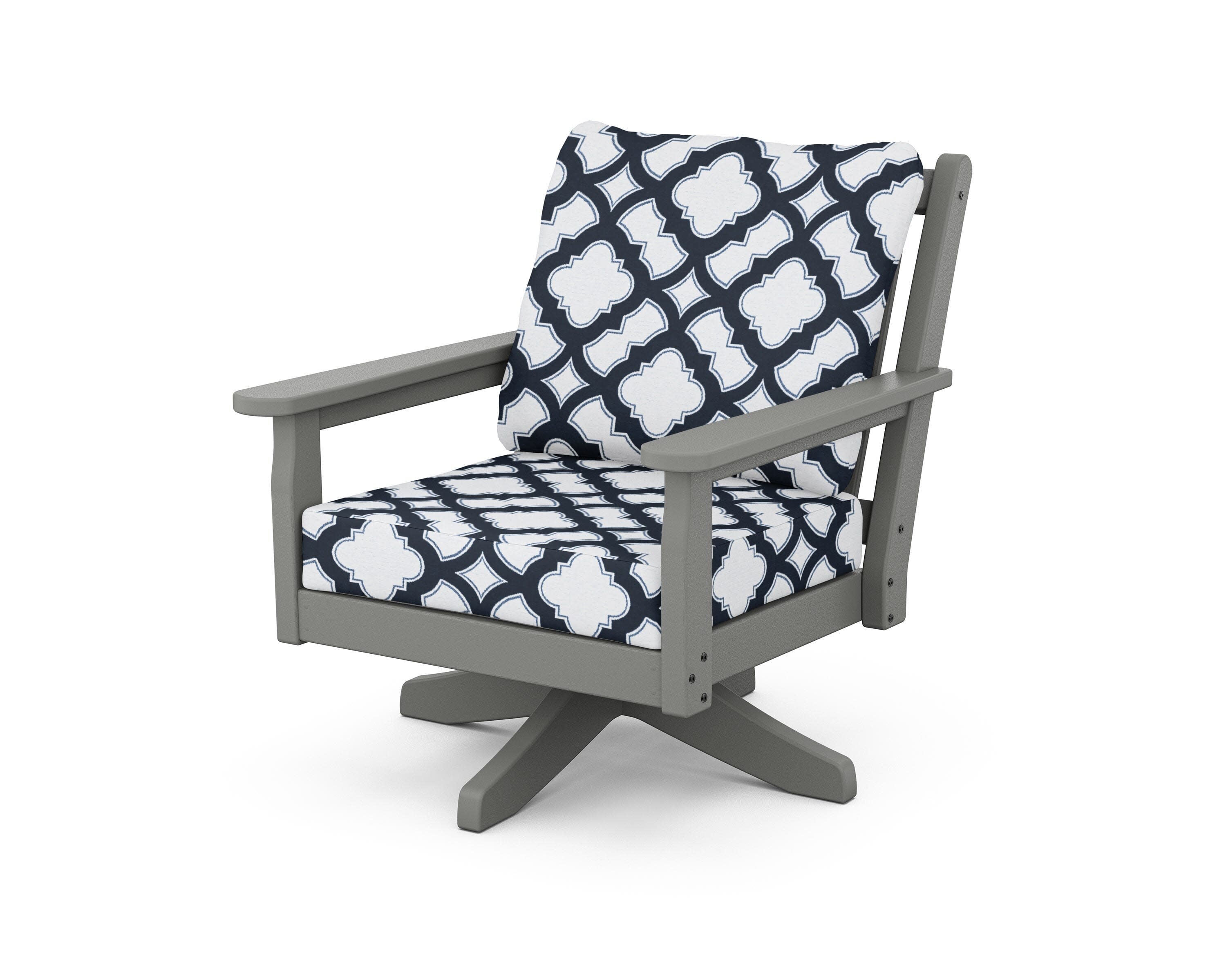 Chippendale Deep Seating Swivel Chair in Slate Grey / Trellis Marine Indigo