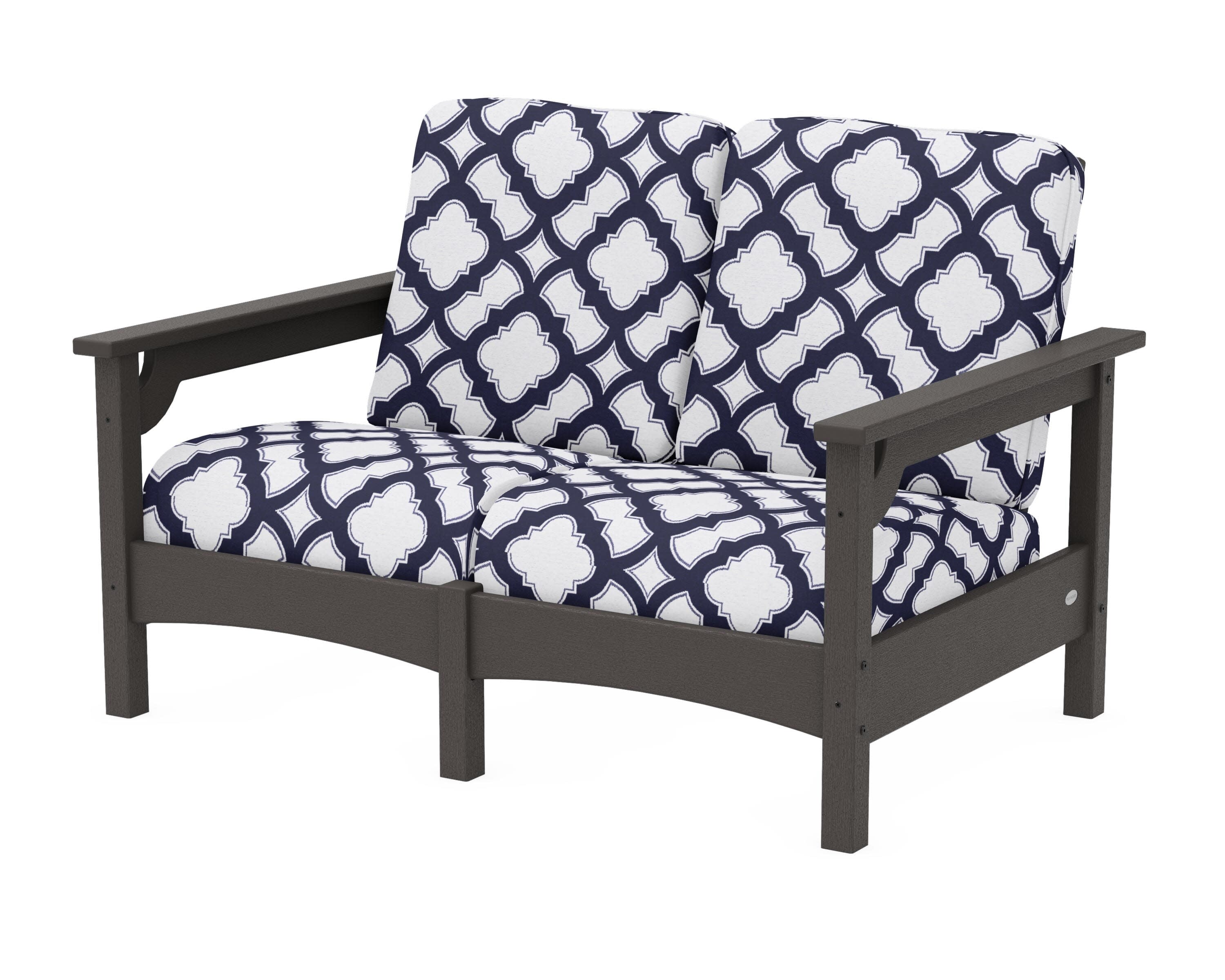 Club Loveseat in Vintage Coffee / Trellis Navy