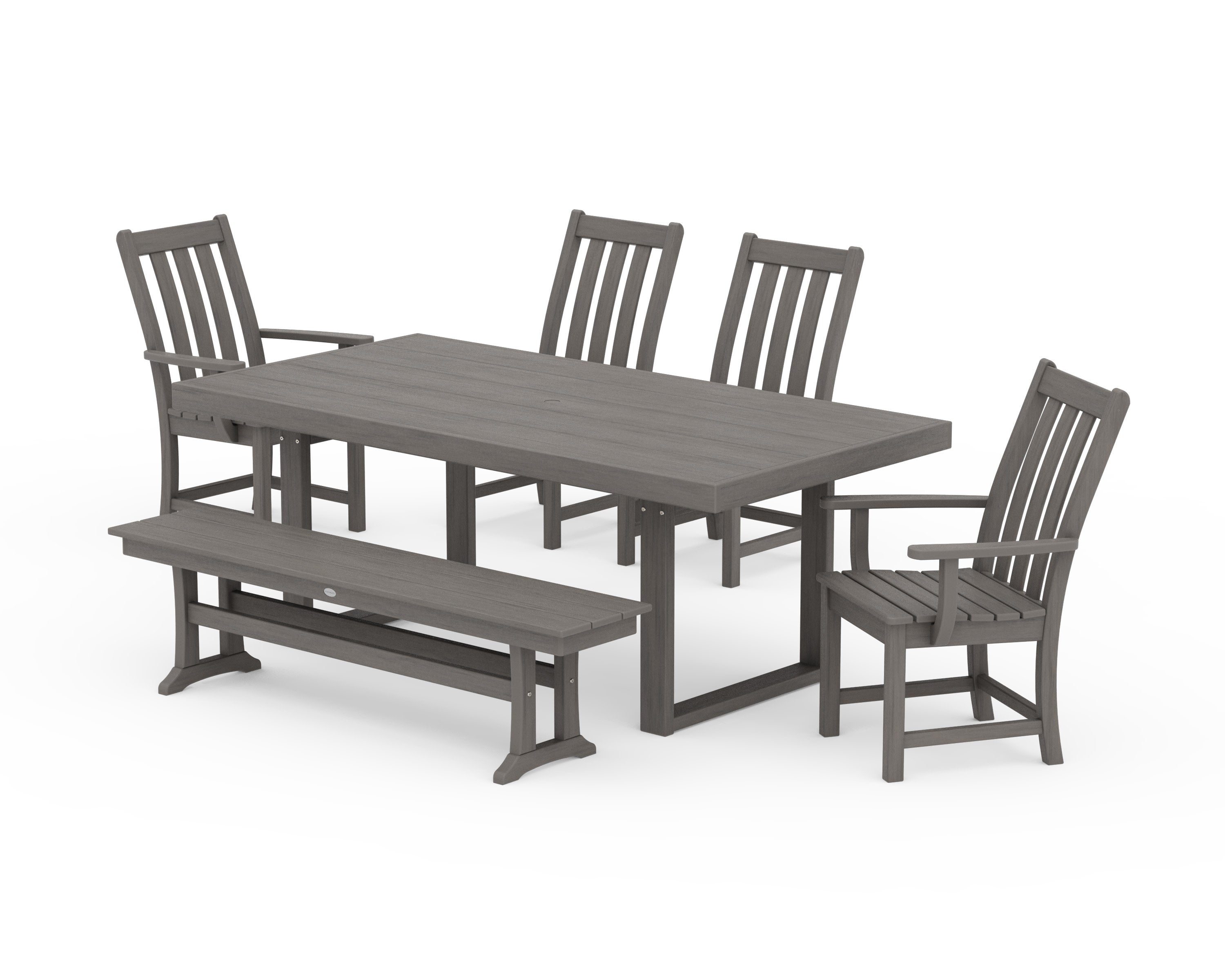 Vineyard 6-Piece Dining Set with Bench in Driftwood