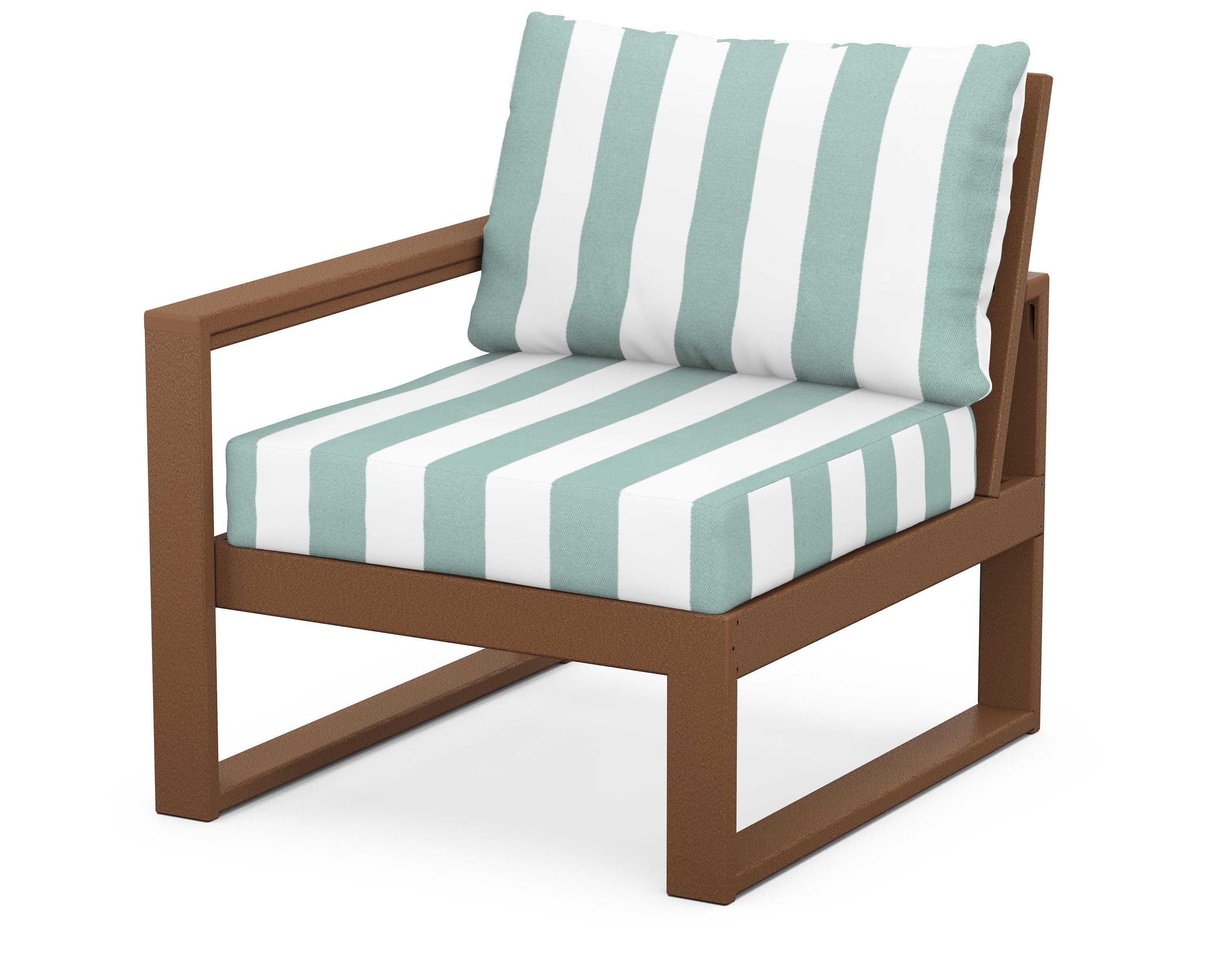 EDGE Modular Left Arm Chair in Teak / Cabana Stripe Glacier Spa