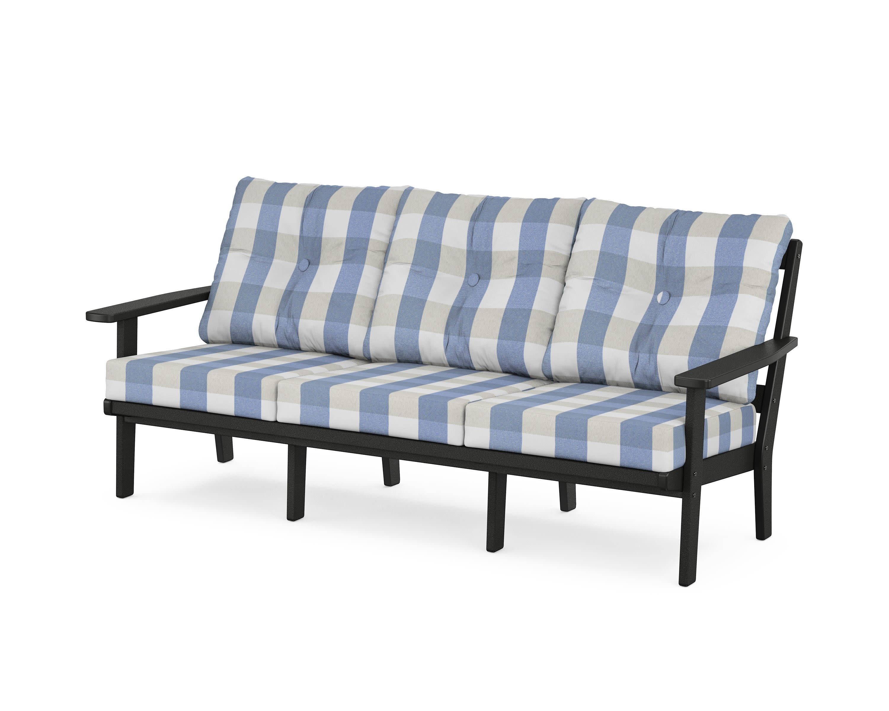 Oxford Deep Seating Sofa in Black / Buffalo Plaid Sky Blue