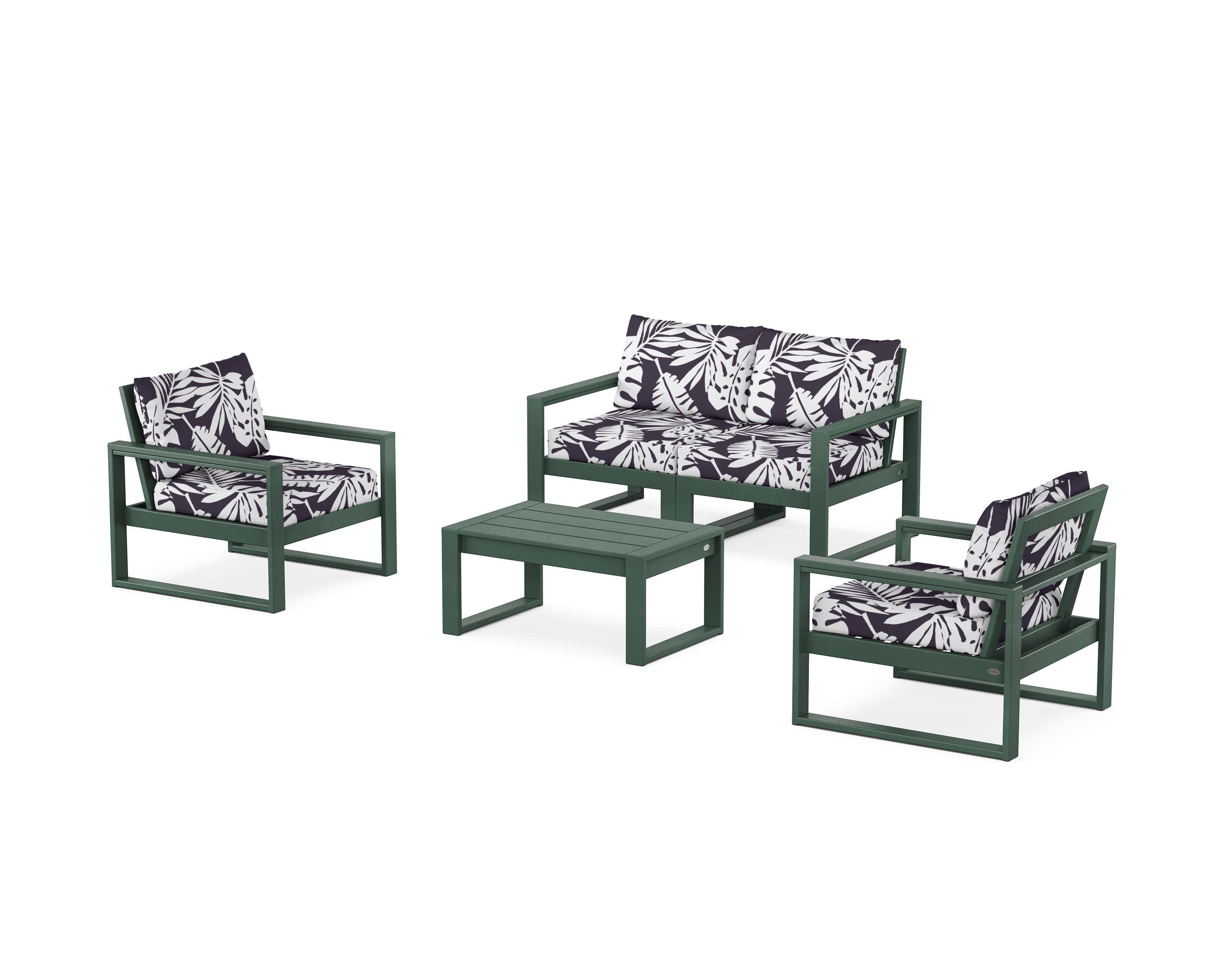 EDGE Sectional 4-Piece Deep Seating Set with Loveseat in Green / Leaf Navy